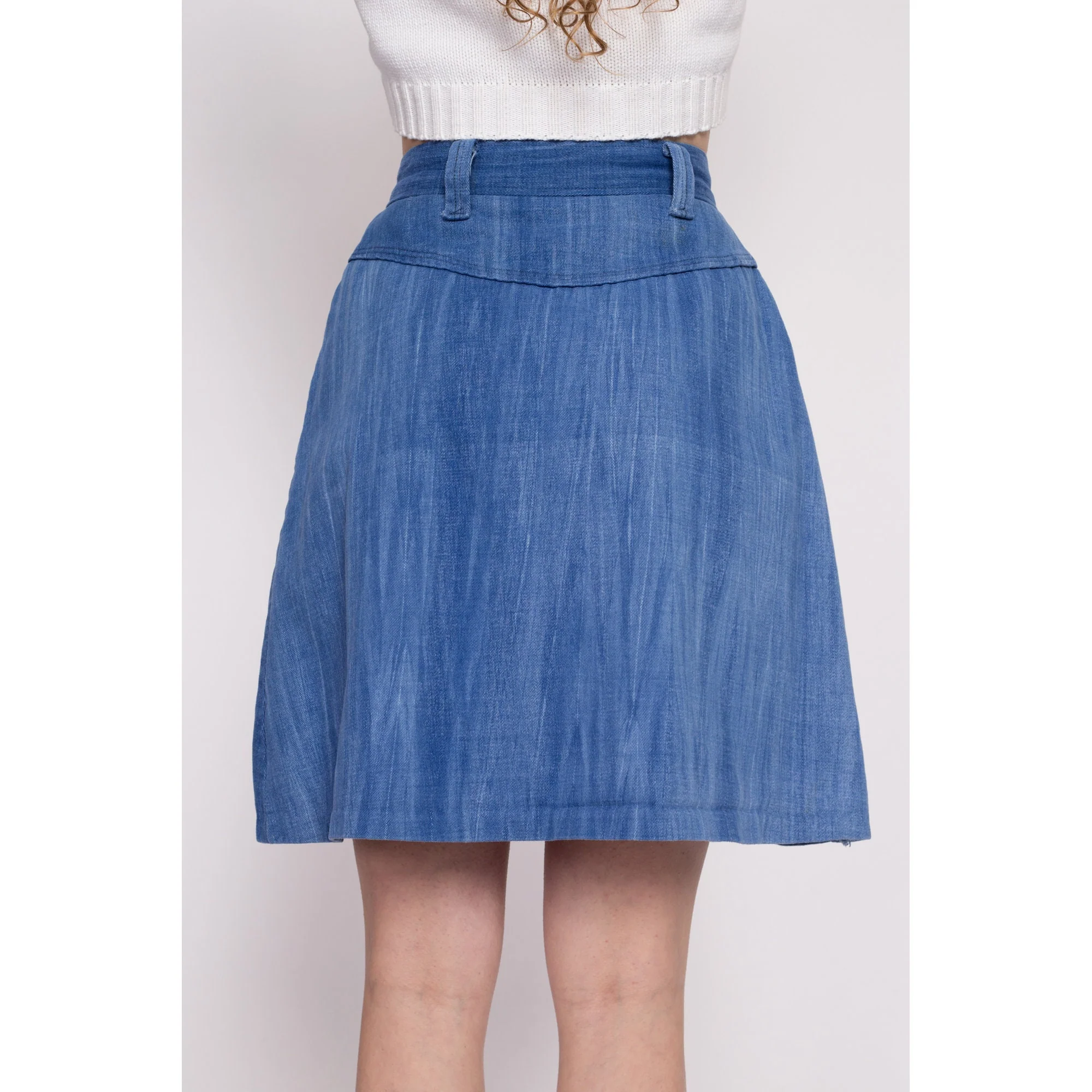 70s Boho Denim A Line Mini Skirt - Small, 26