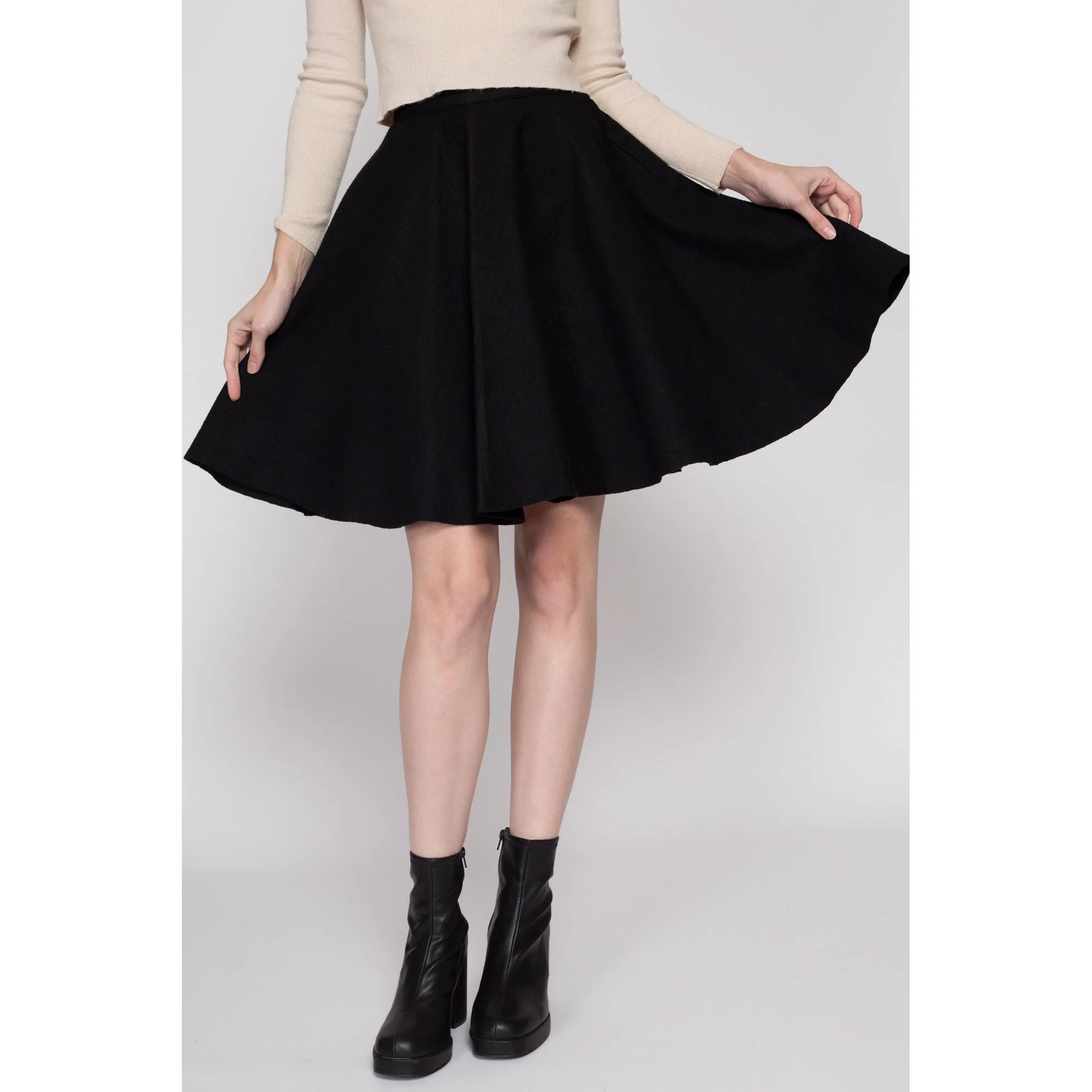 XS 60s Black Felt Mini Circle Skirt