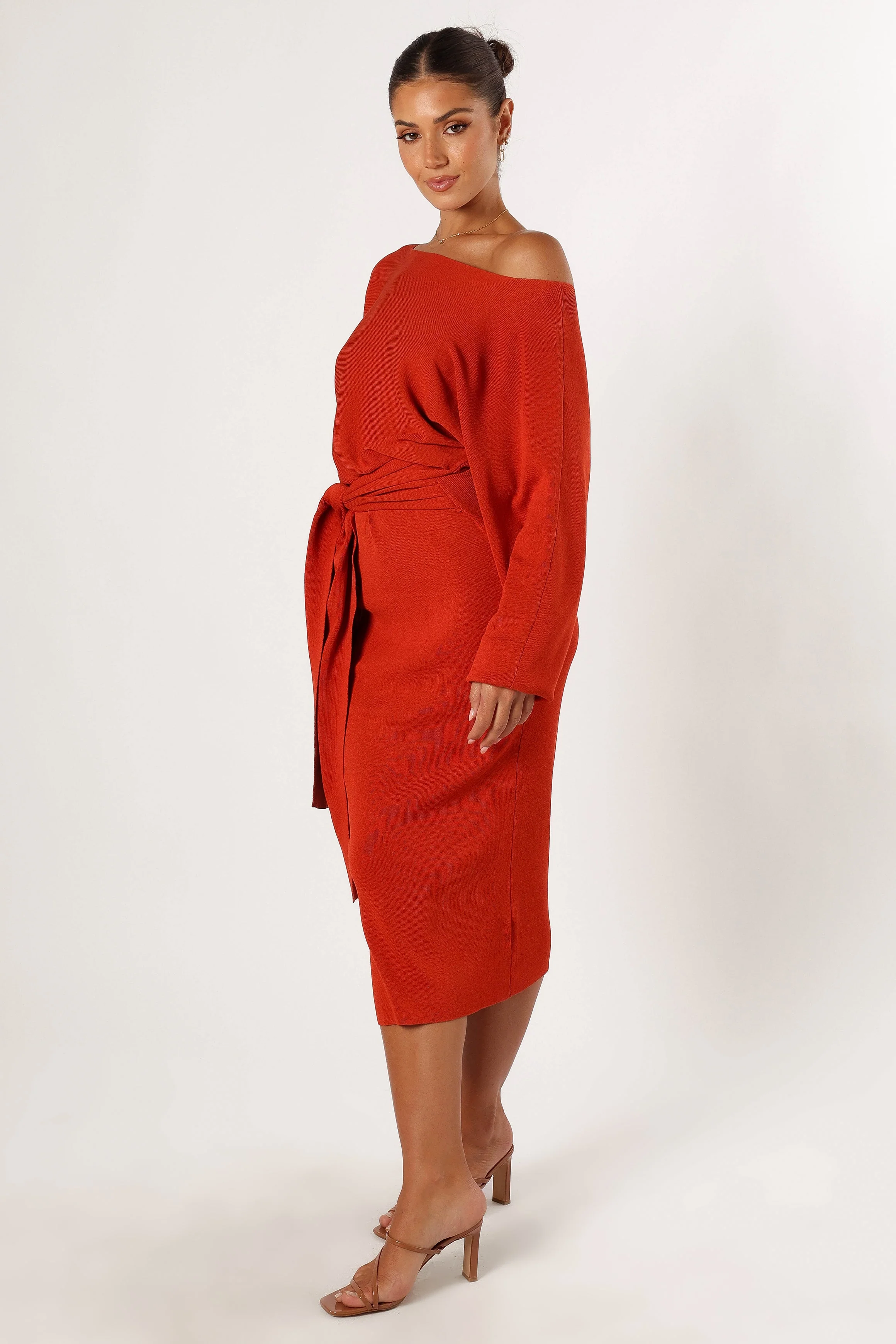 Prancer Off Shoulder Midi Dress - Red