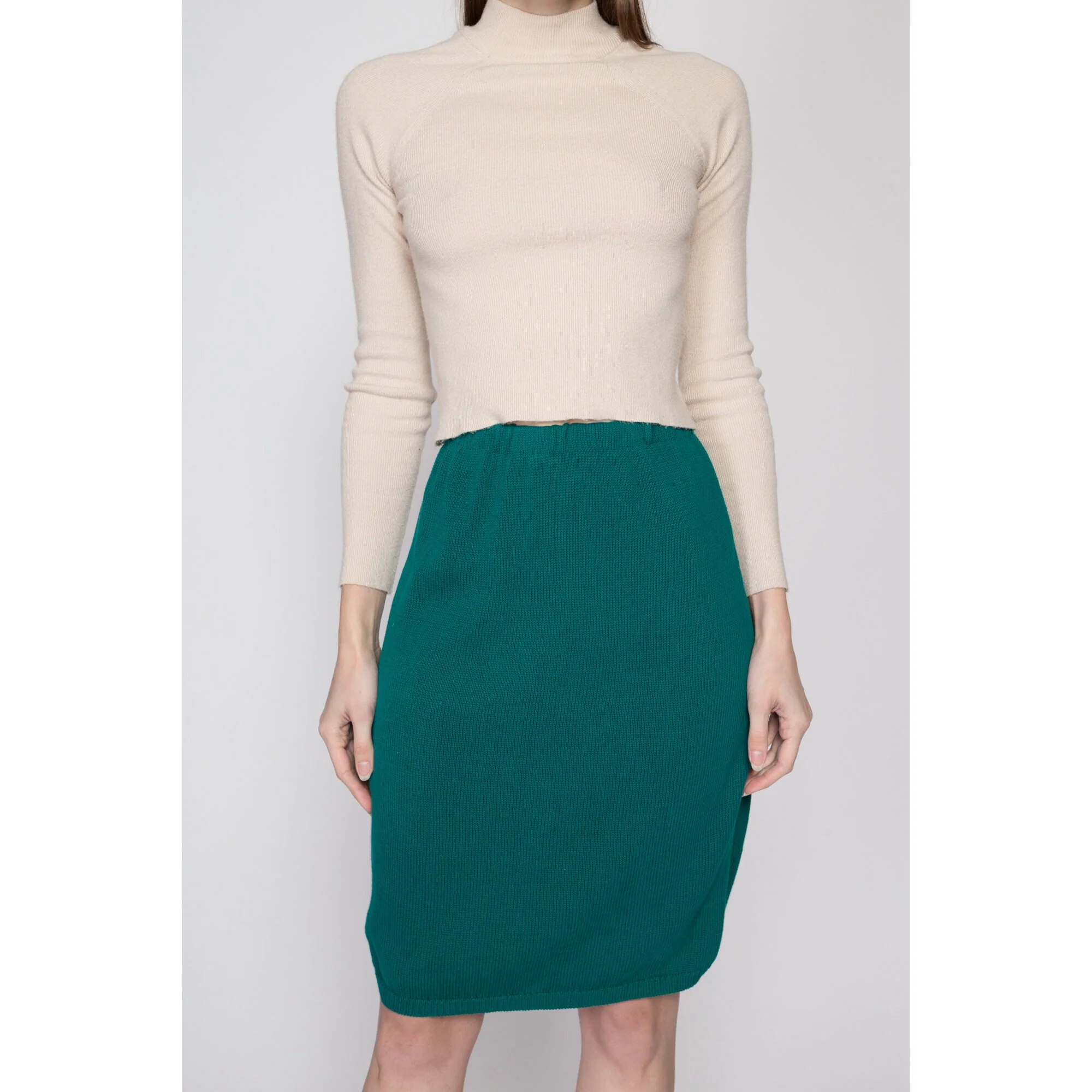 Small 80s Pierre Cardin Teal Knit Pencil Skirt