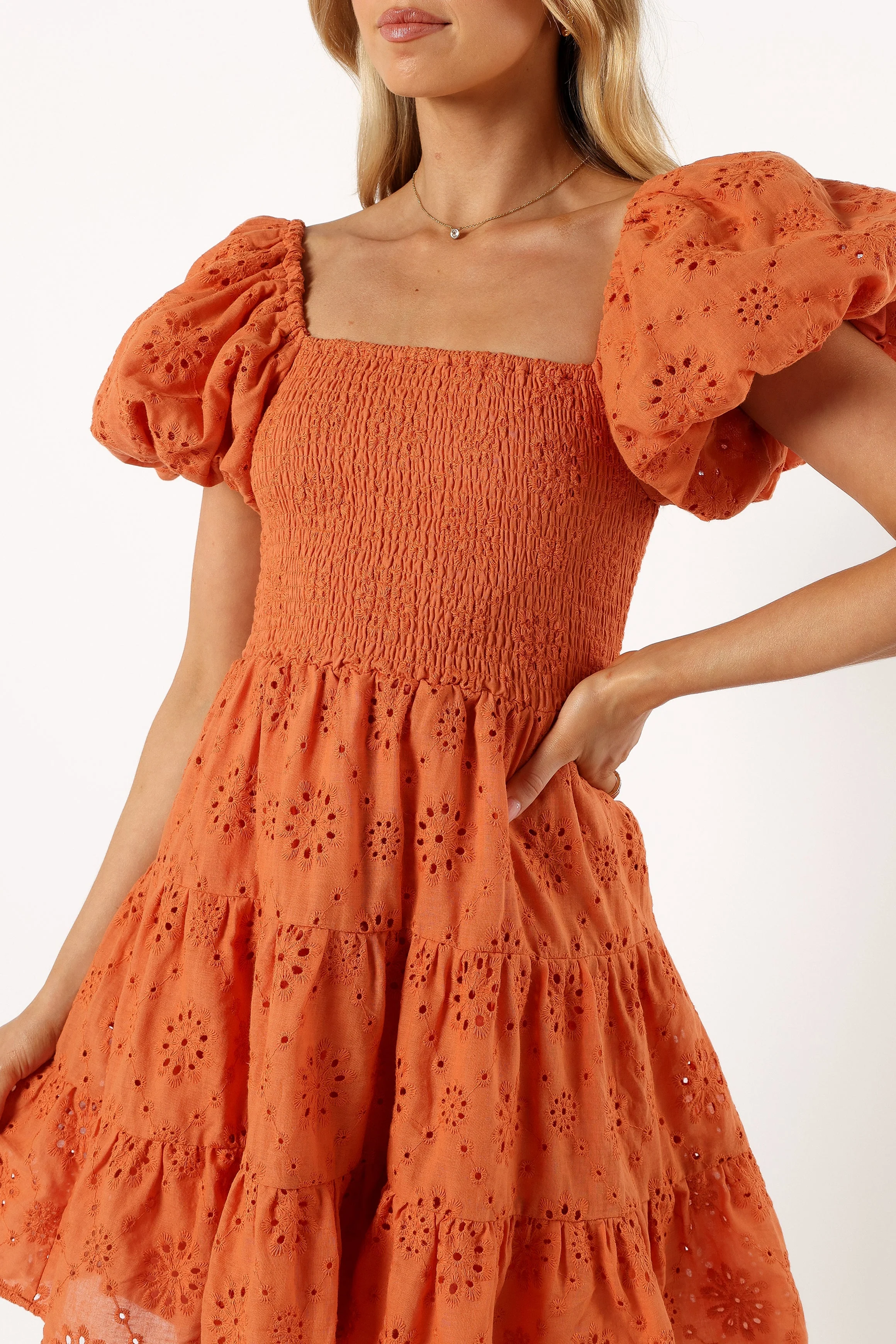Carmello Puff Sleeve Mini Dress - Orange