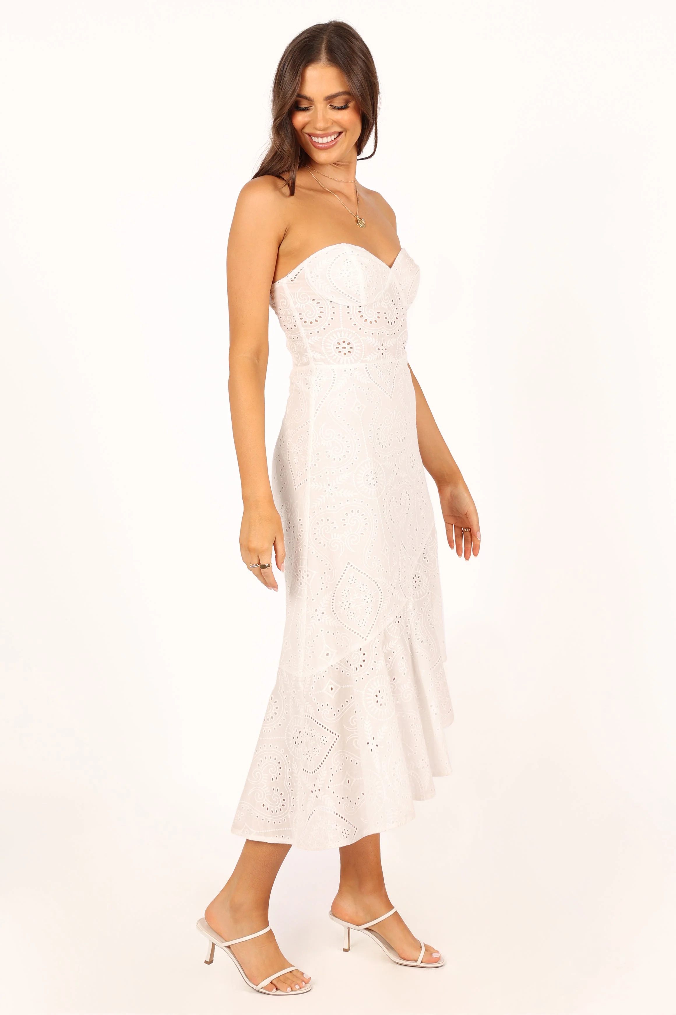 Melanie Strapless Midi Dress - White