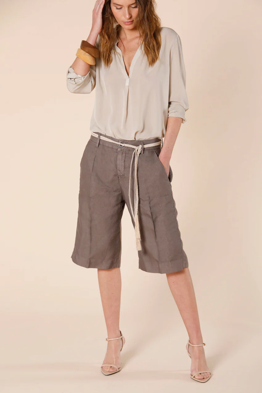 New York Straight woman's chino bermuda in tencel and linen regular