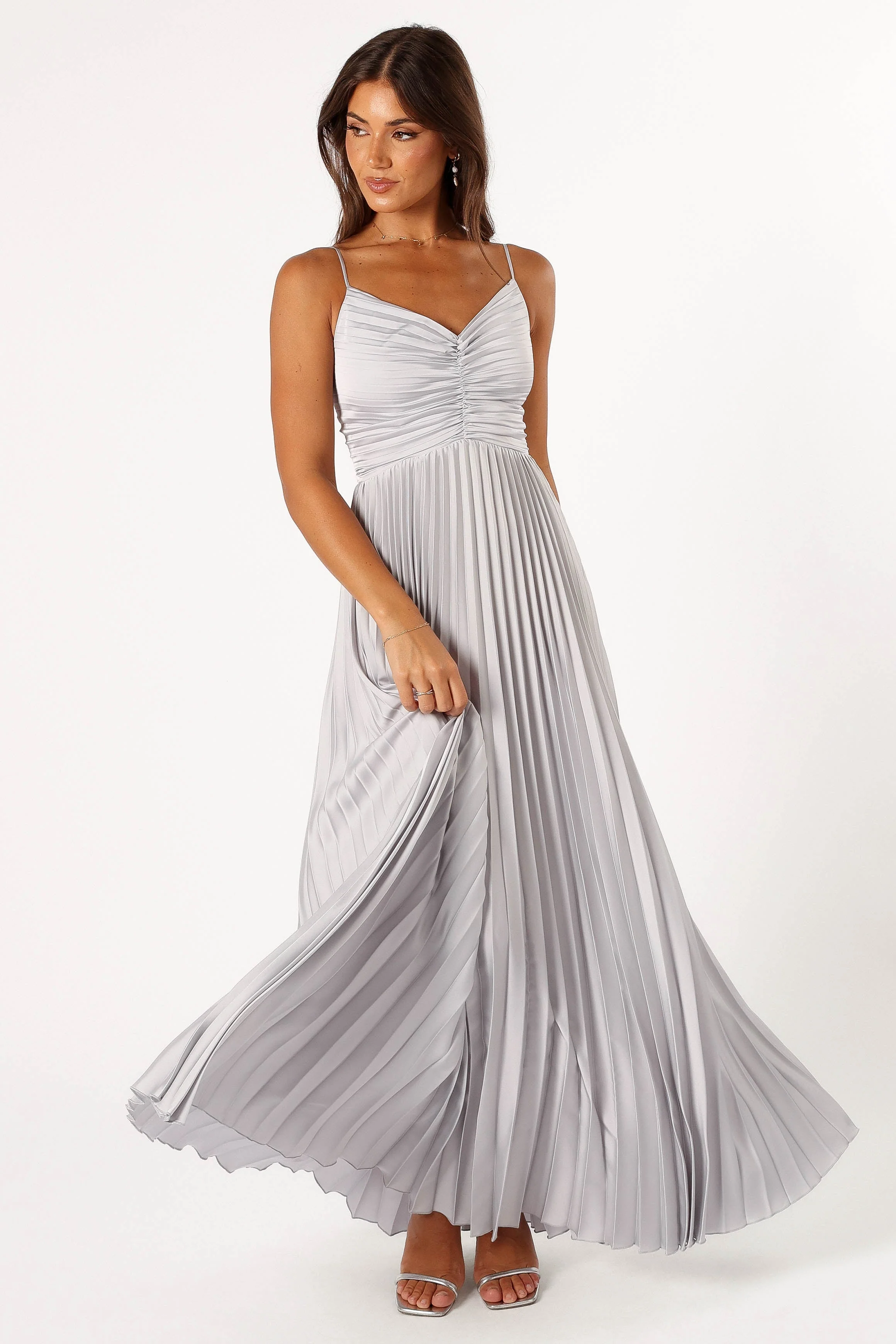 Naira Pleated Maxi Dress - Silver