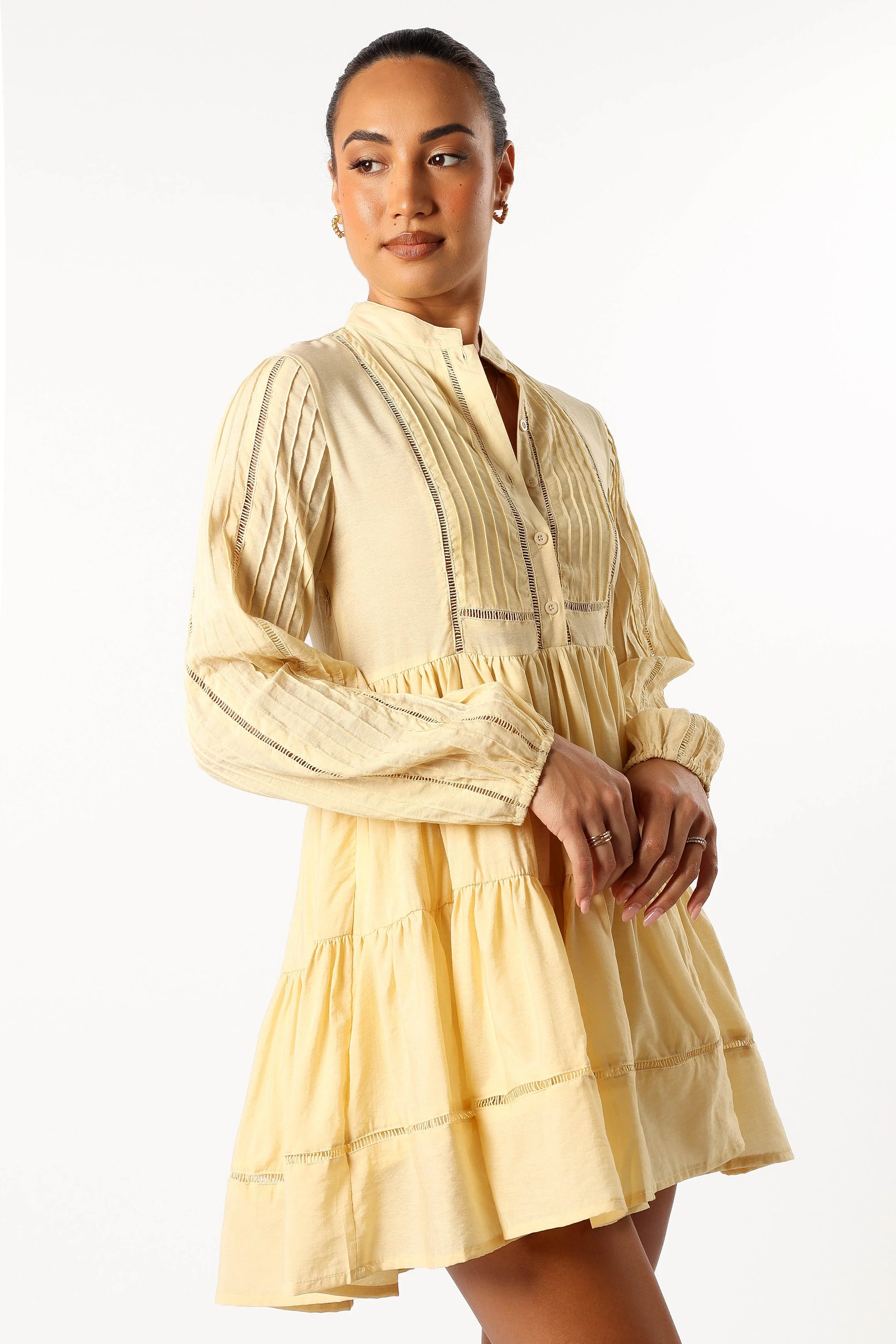 Denali Long Sleeve Mini Dress - Tan Yellow