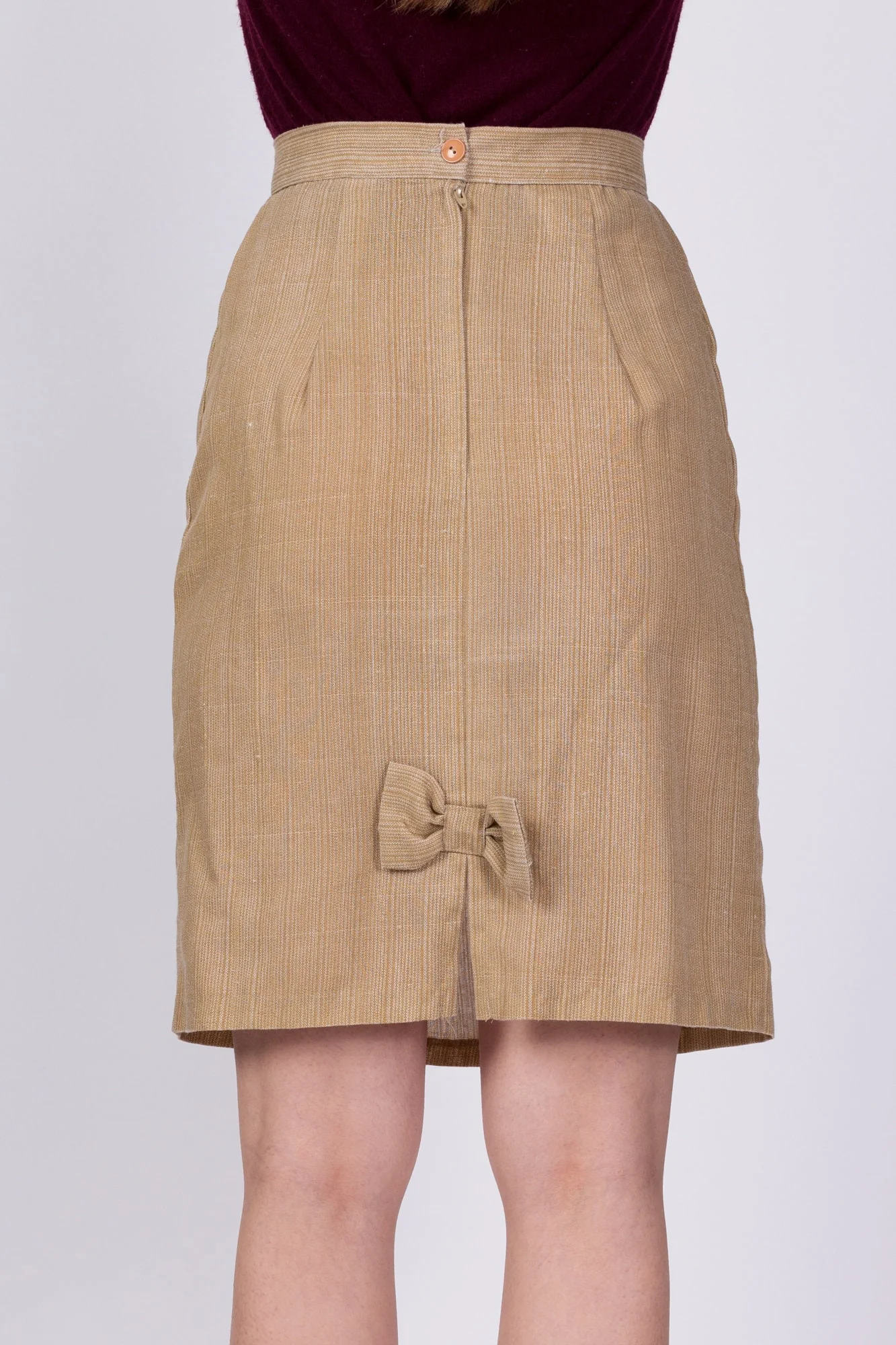 80s Tan Bow Pencil Skirt - Extra Small, 23.5