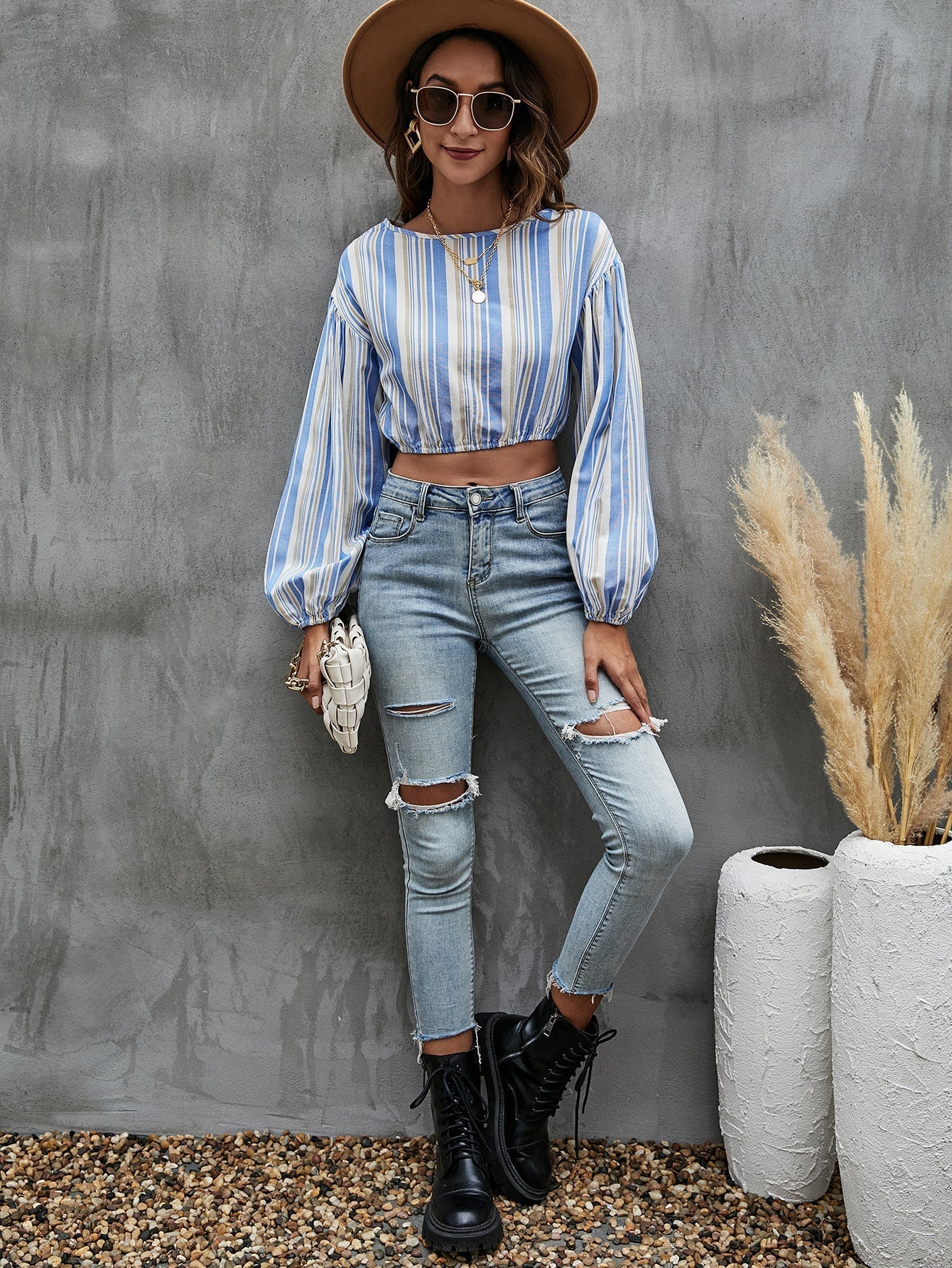 KittenAlarm - Lantern Sleeve Striped Top