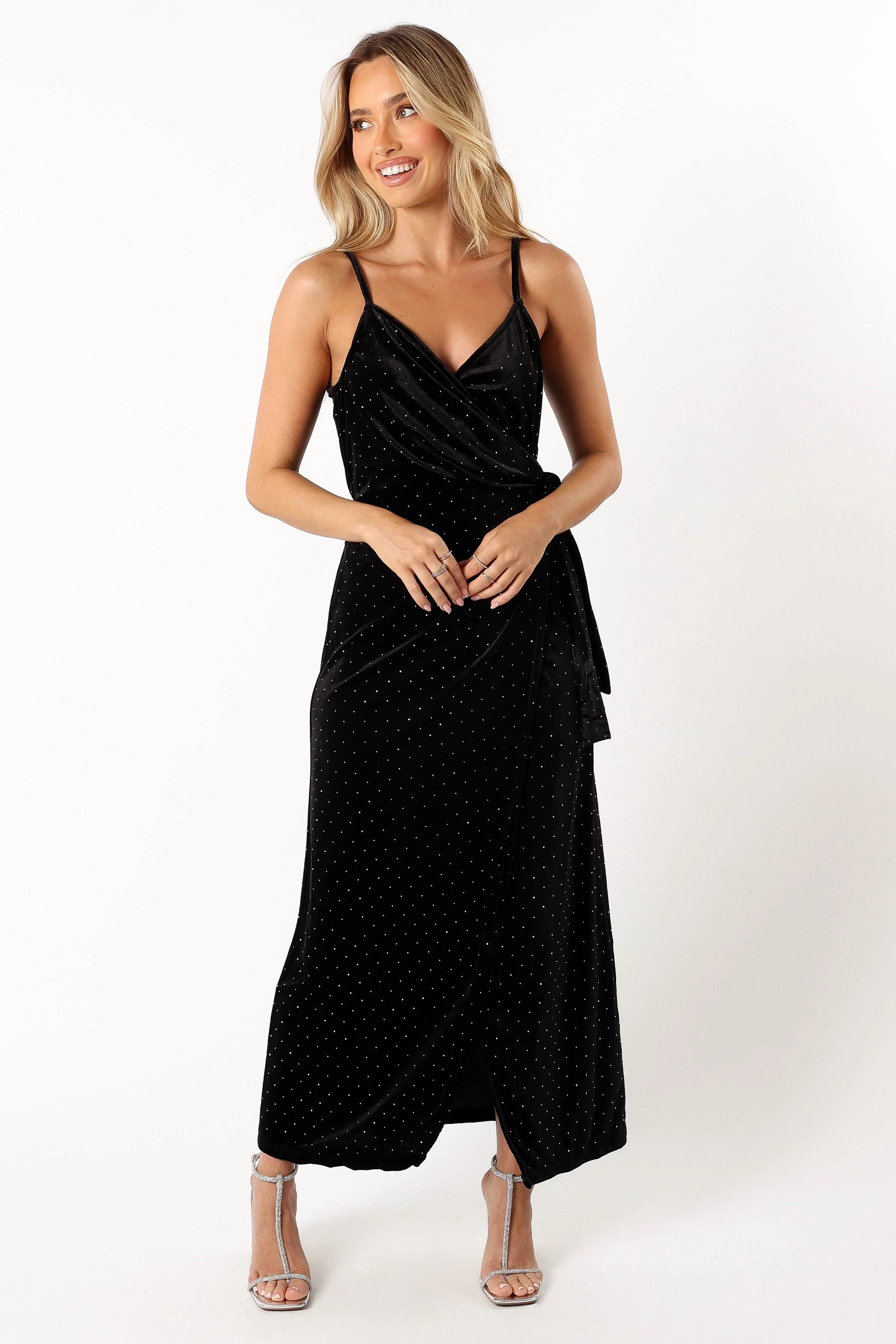 Renarde Wrap Velvet Midi Dress - Black