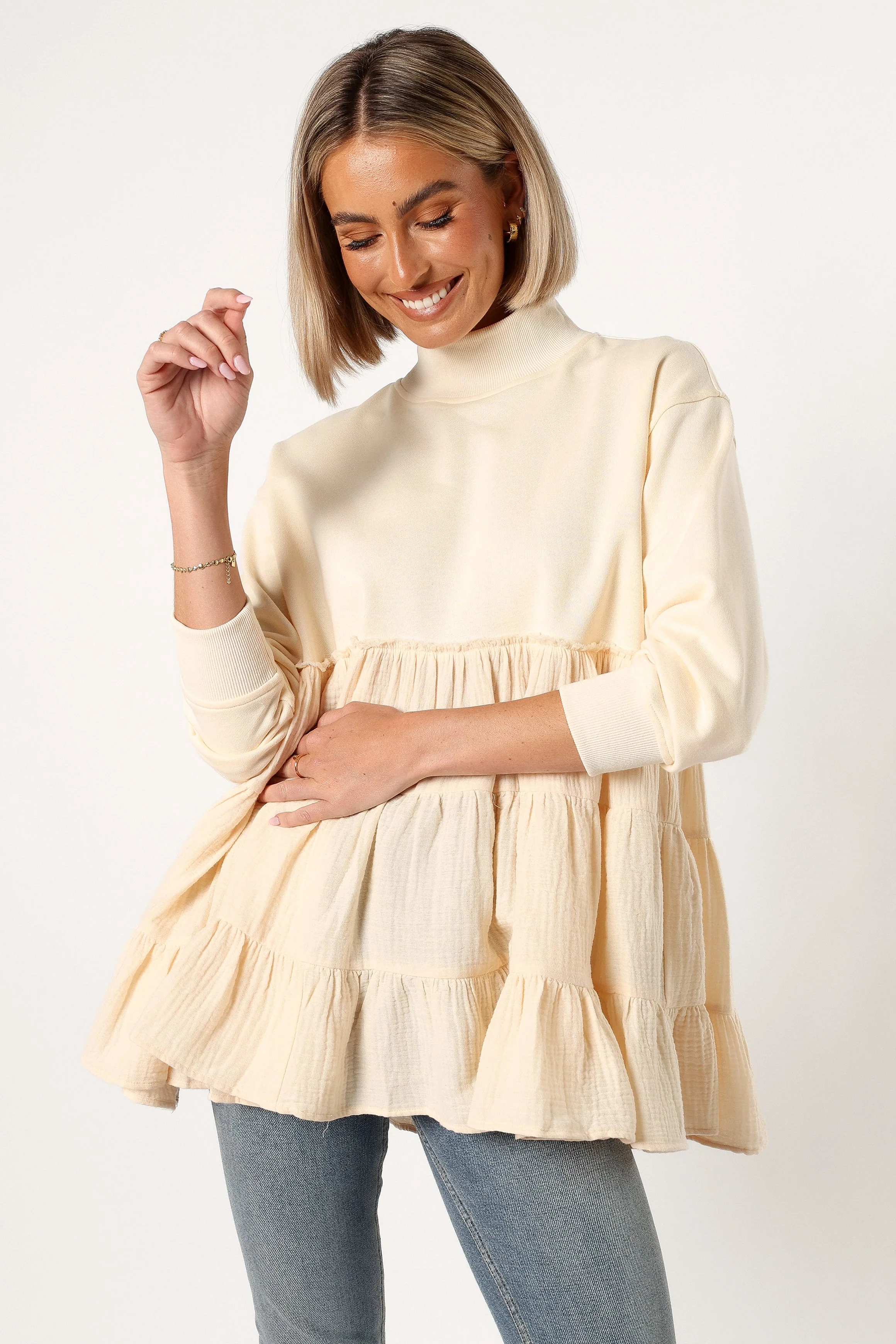 Minia Long Sleeve Mini Dress - Cream