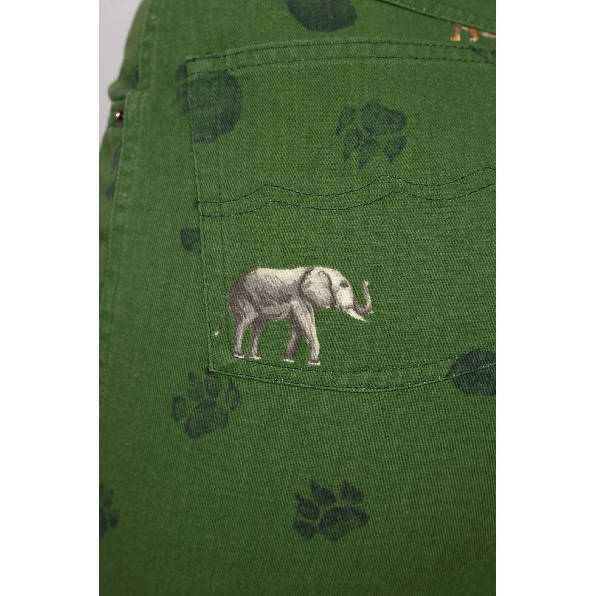 Small 90s African Animal Footprint Green Denim Mini Skirt 27