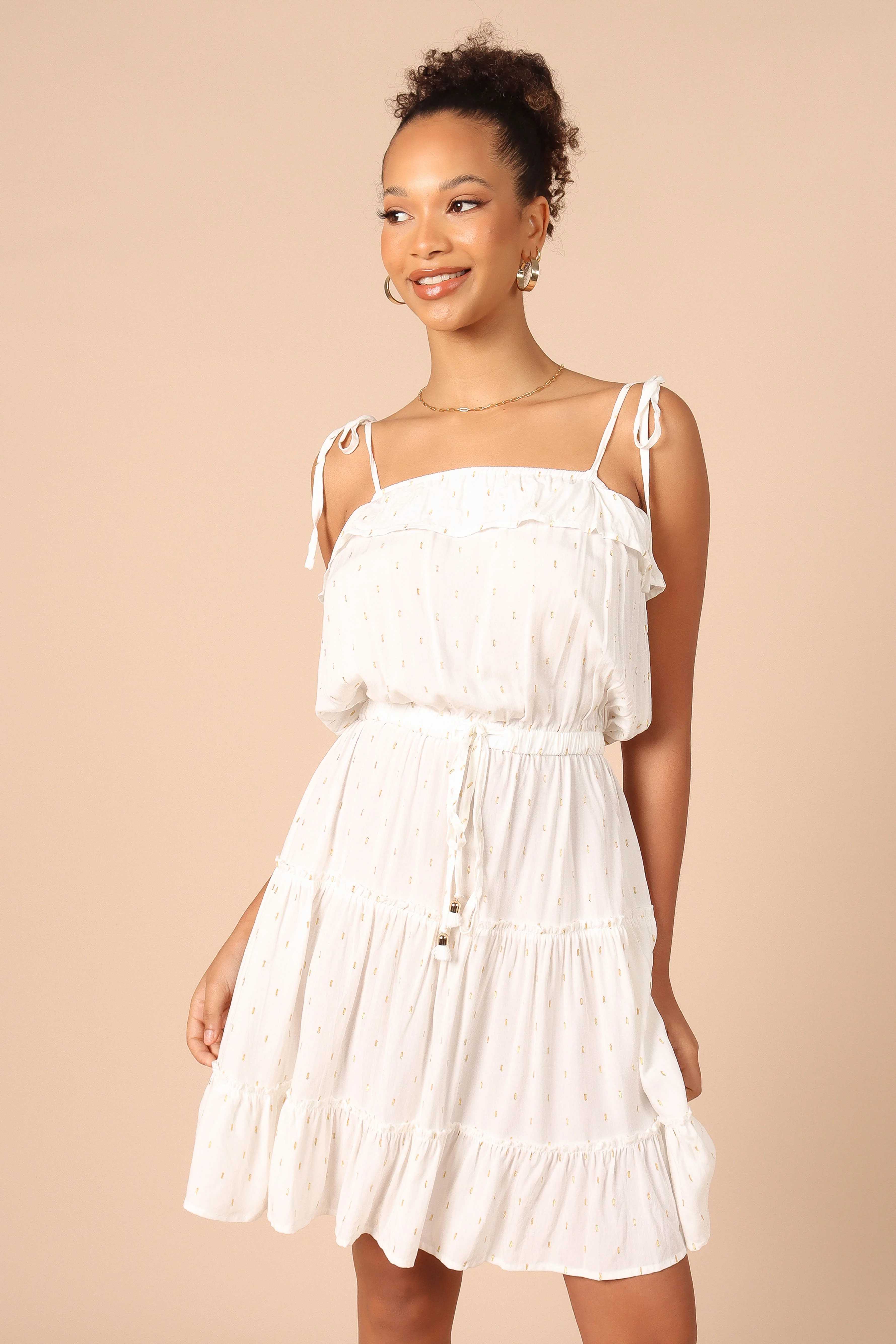 Twist Tie Shoulder Mini Dress - White