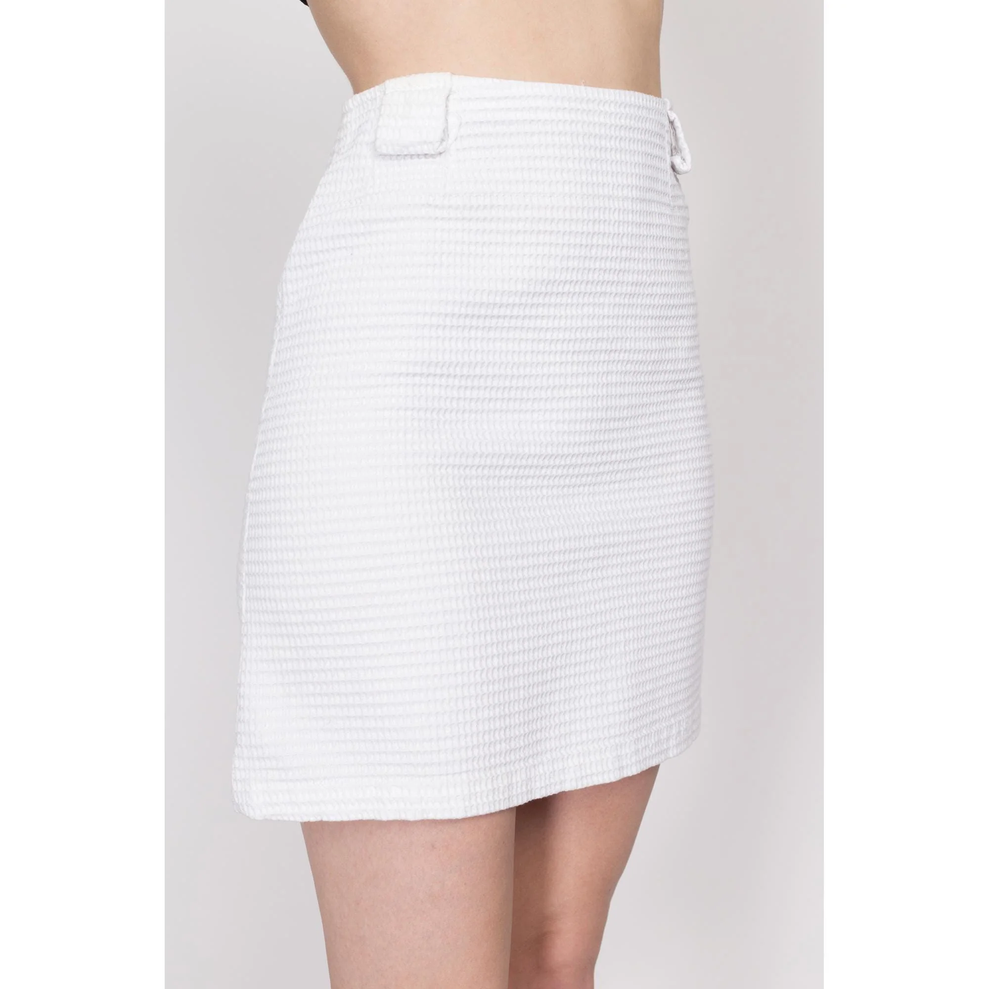 Small 60s White Waffle Knit Mini Skirt 26.5
