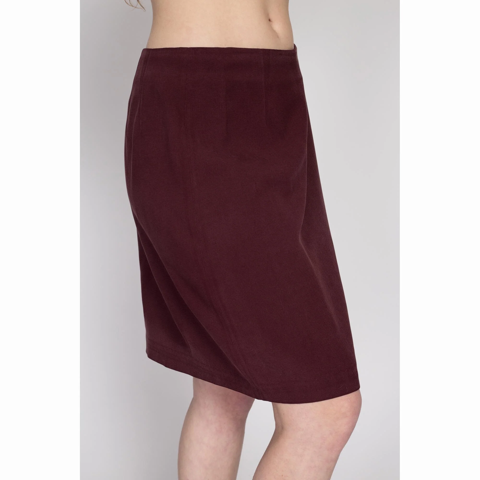 Med-Lrg 90s Maroon Silk Wrap Skirt 29.5