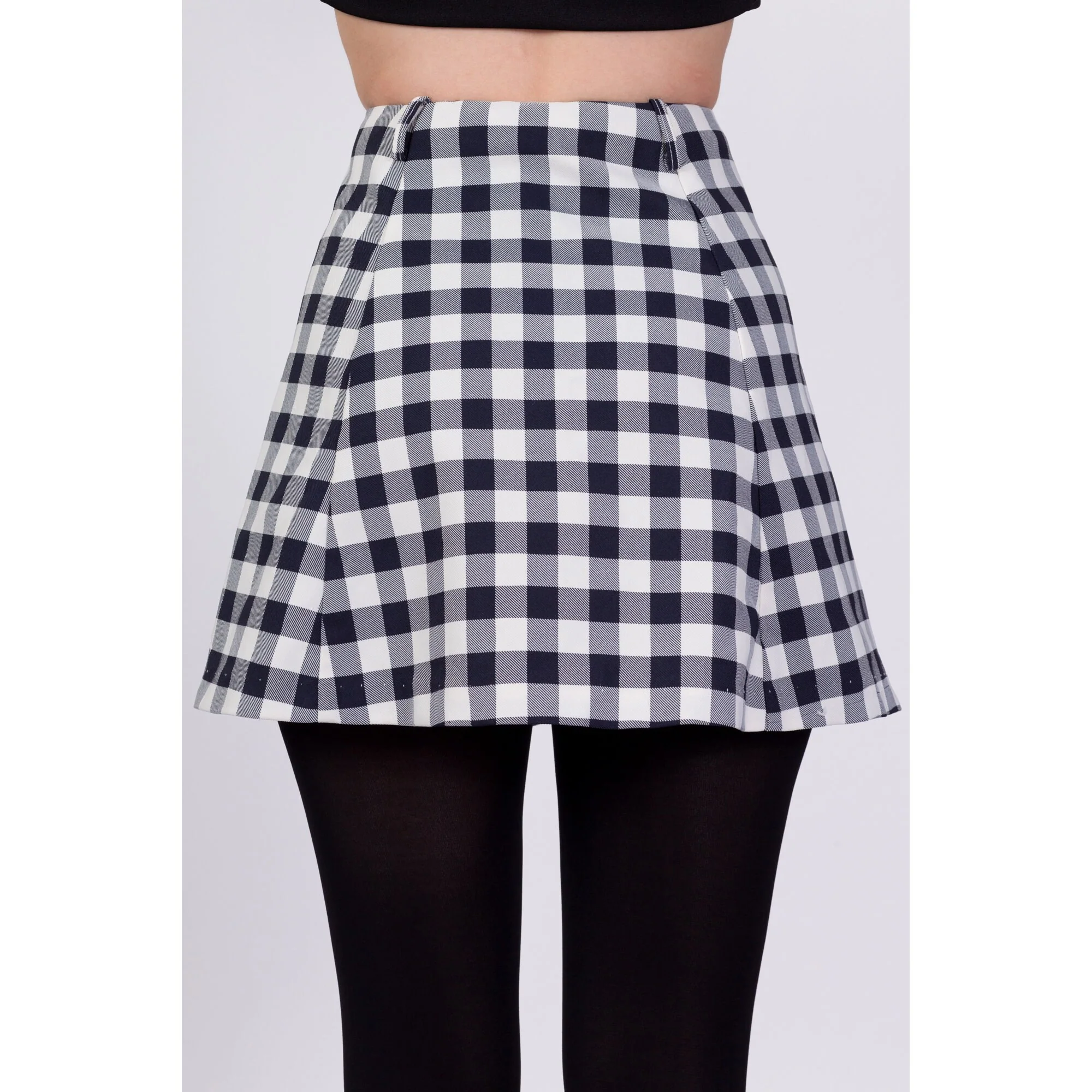 70s Gingham Button Front Mini Skirt - Extra Small, 23