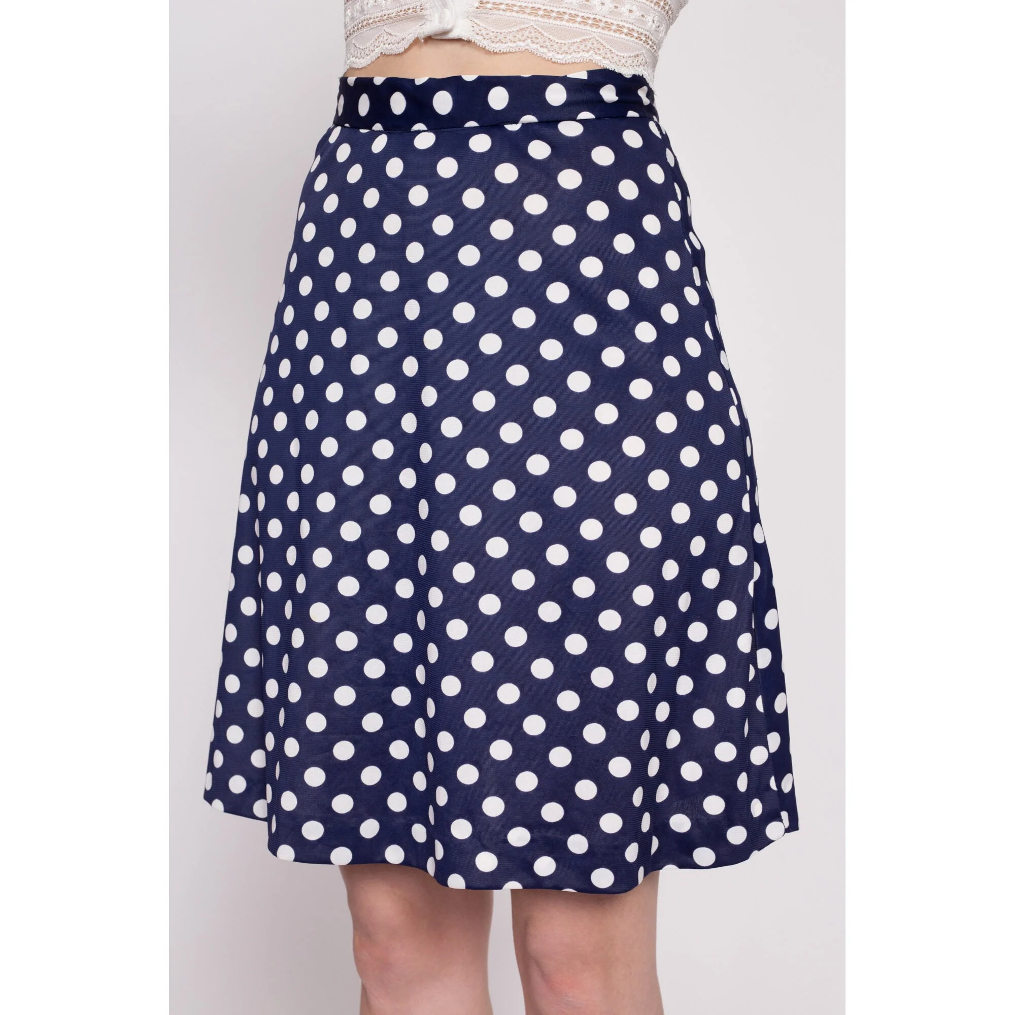 60s 70s Navy Blue Polka Dot Mini Skirt - Extra Small, 25