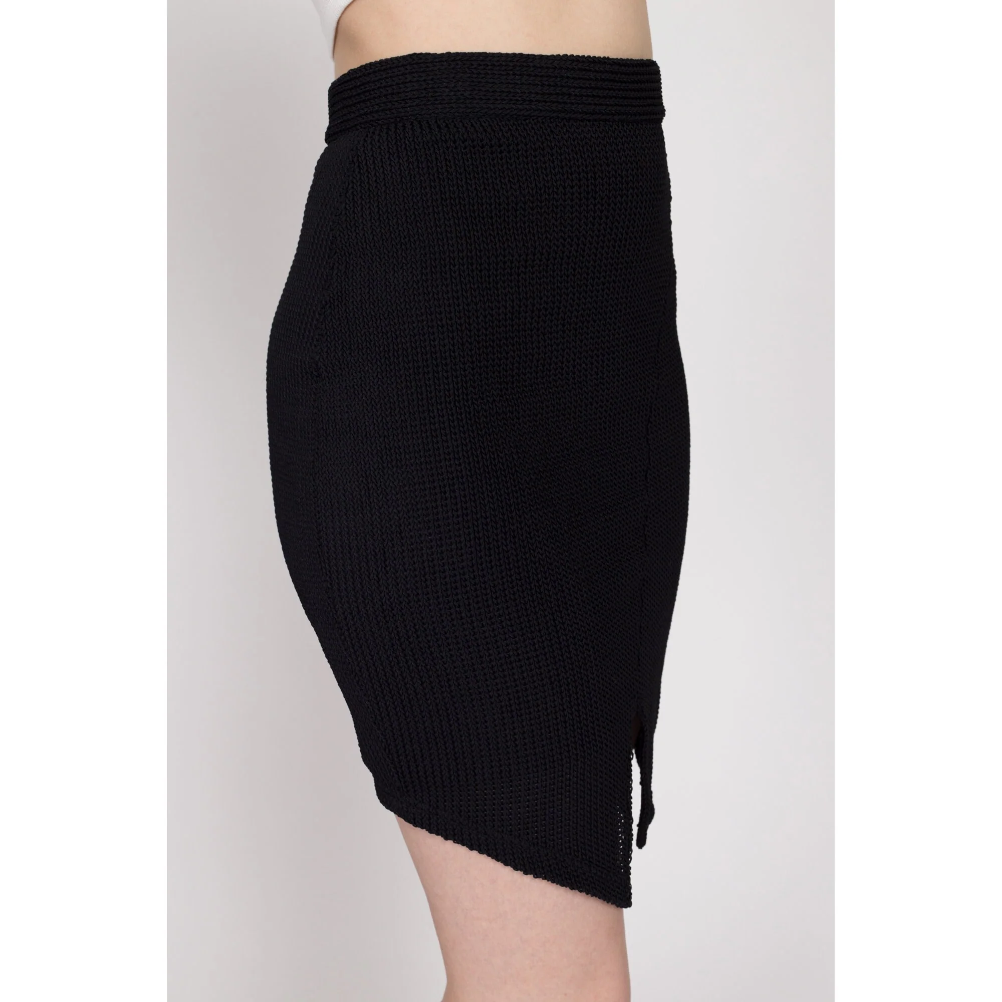 XS 90s Black Knit Fitted Mini Skirt