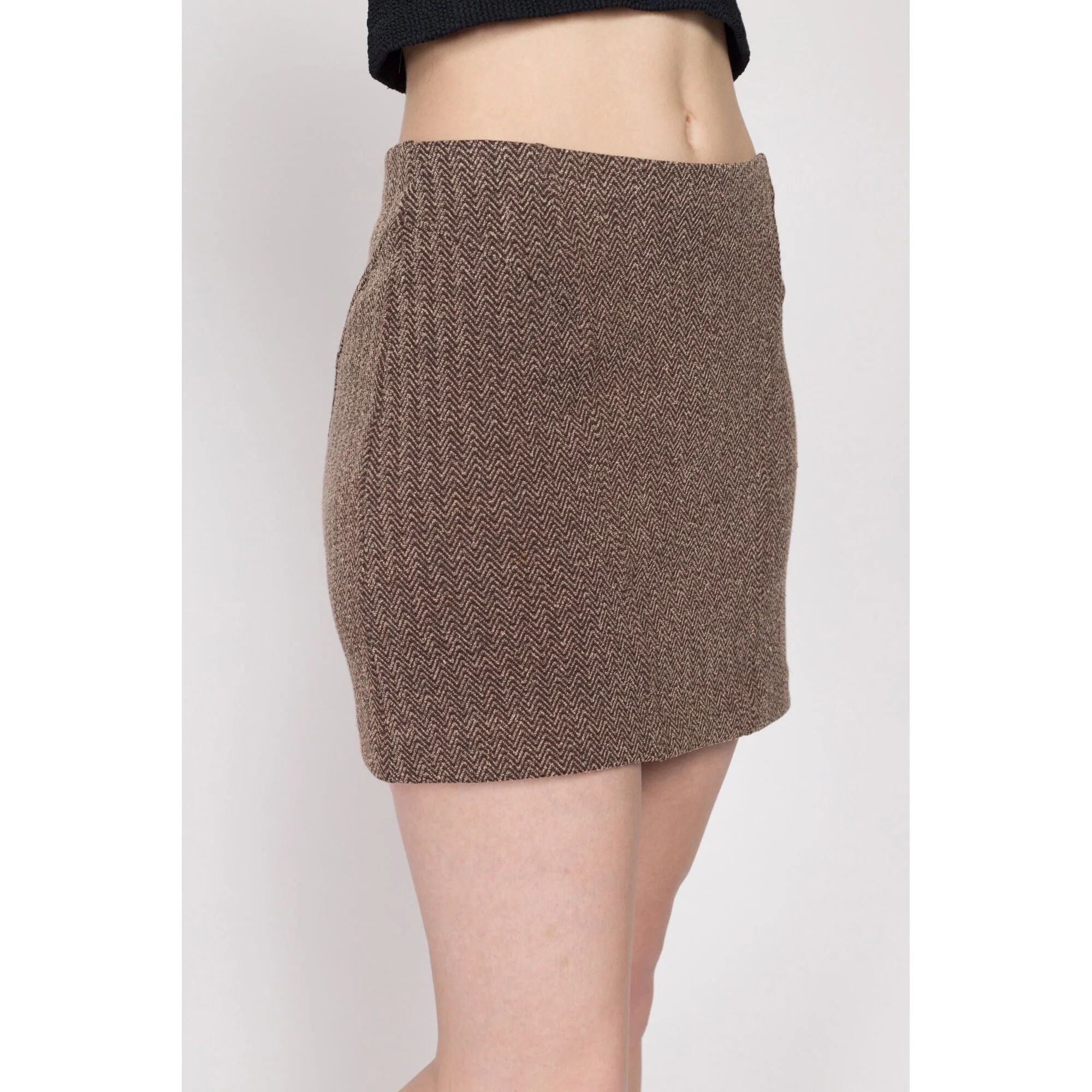 XS-Sm 90s Brown Herringbone Knit Mini Skirt