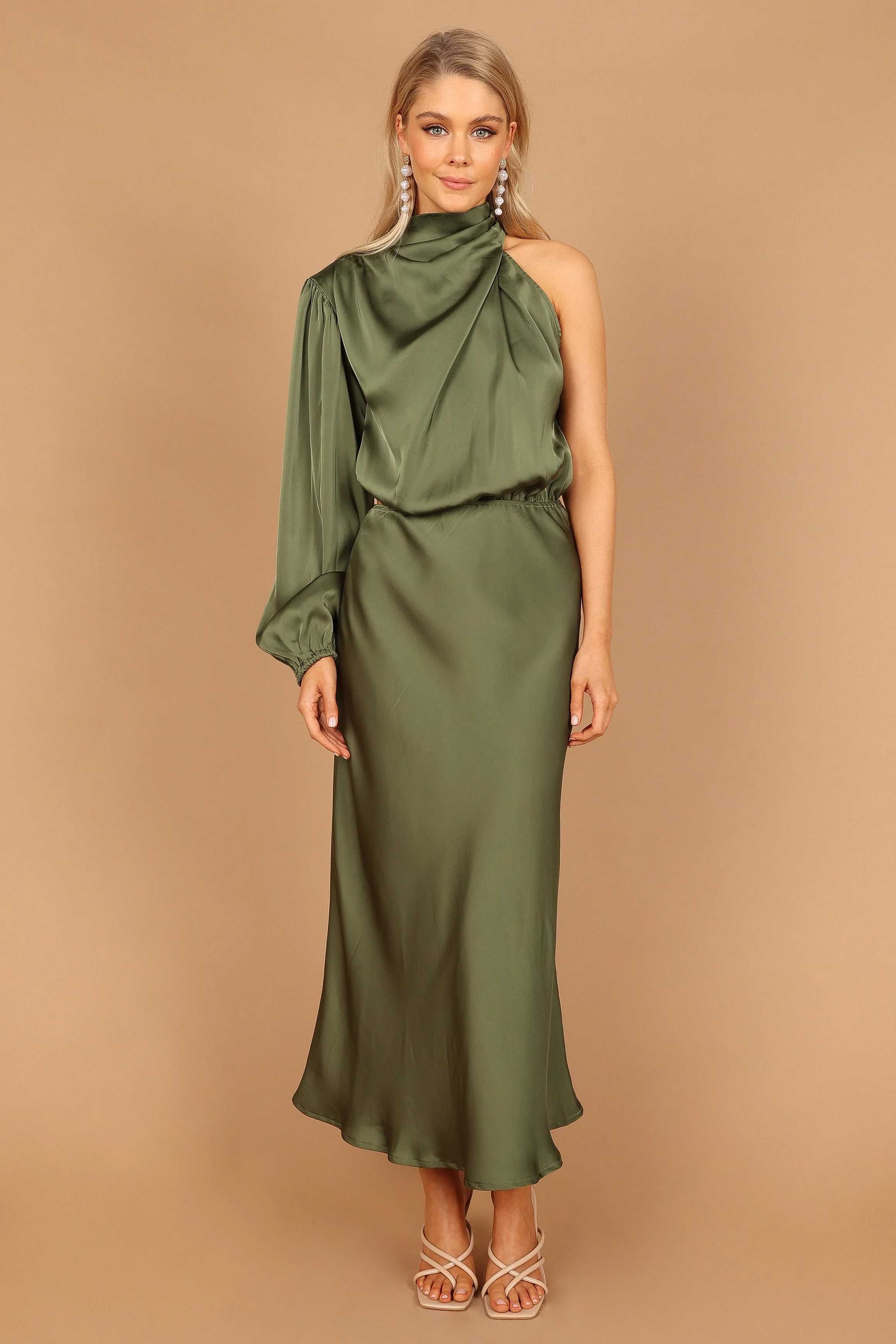 Amelie One Shoulder Midi Dress - Olive