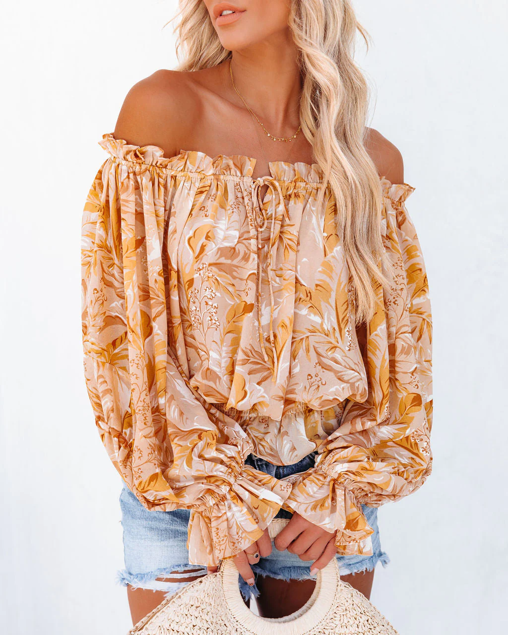 KittenAlarm - Papaya Printed Off The Shoulder Blouse