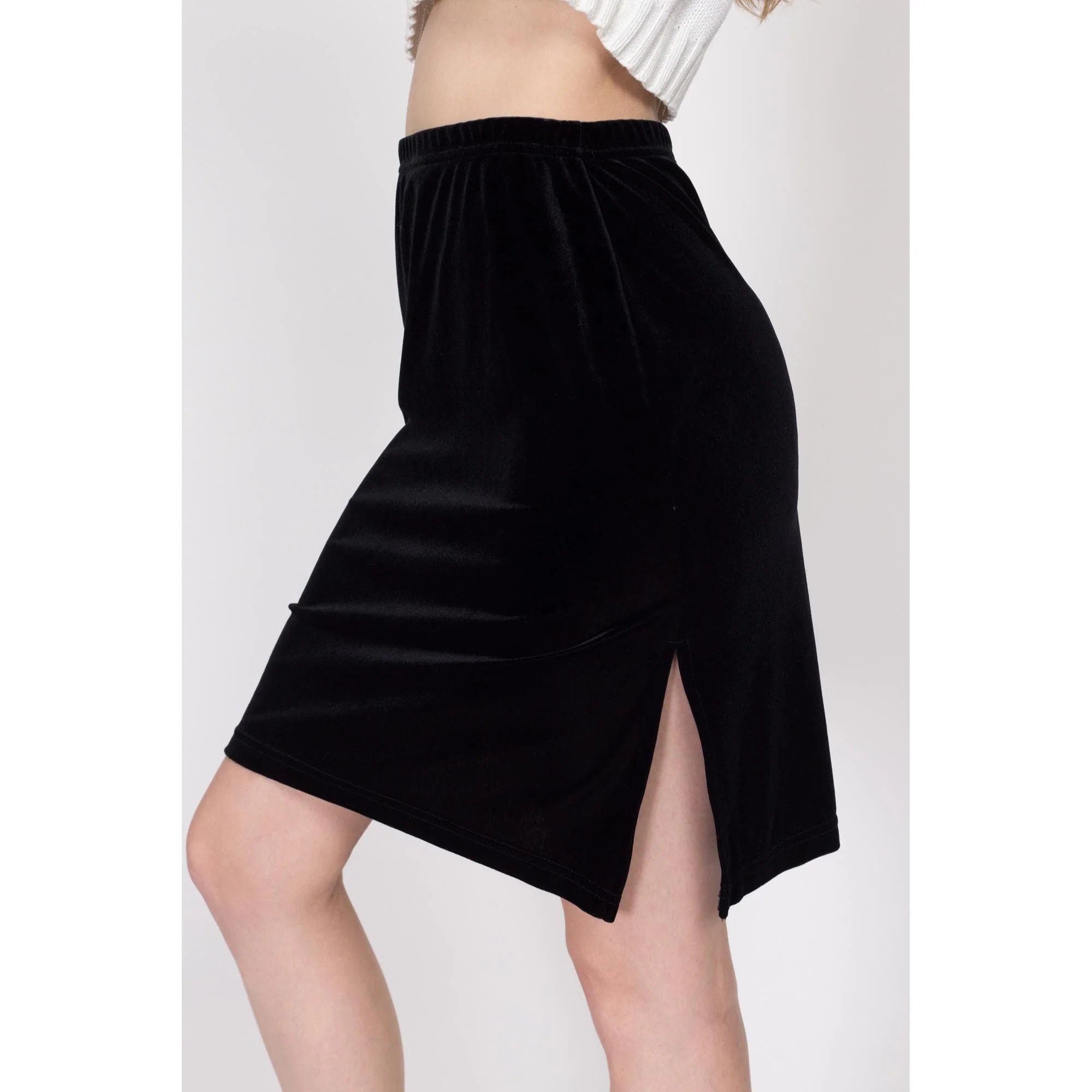 Sm-Med 90s Black Velvet Side Slit Mini Skirt