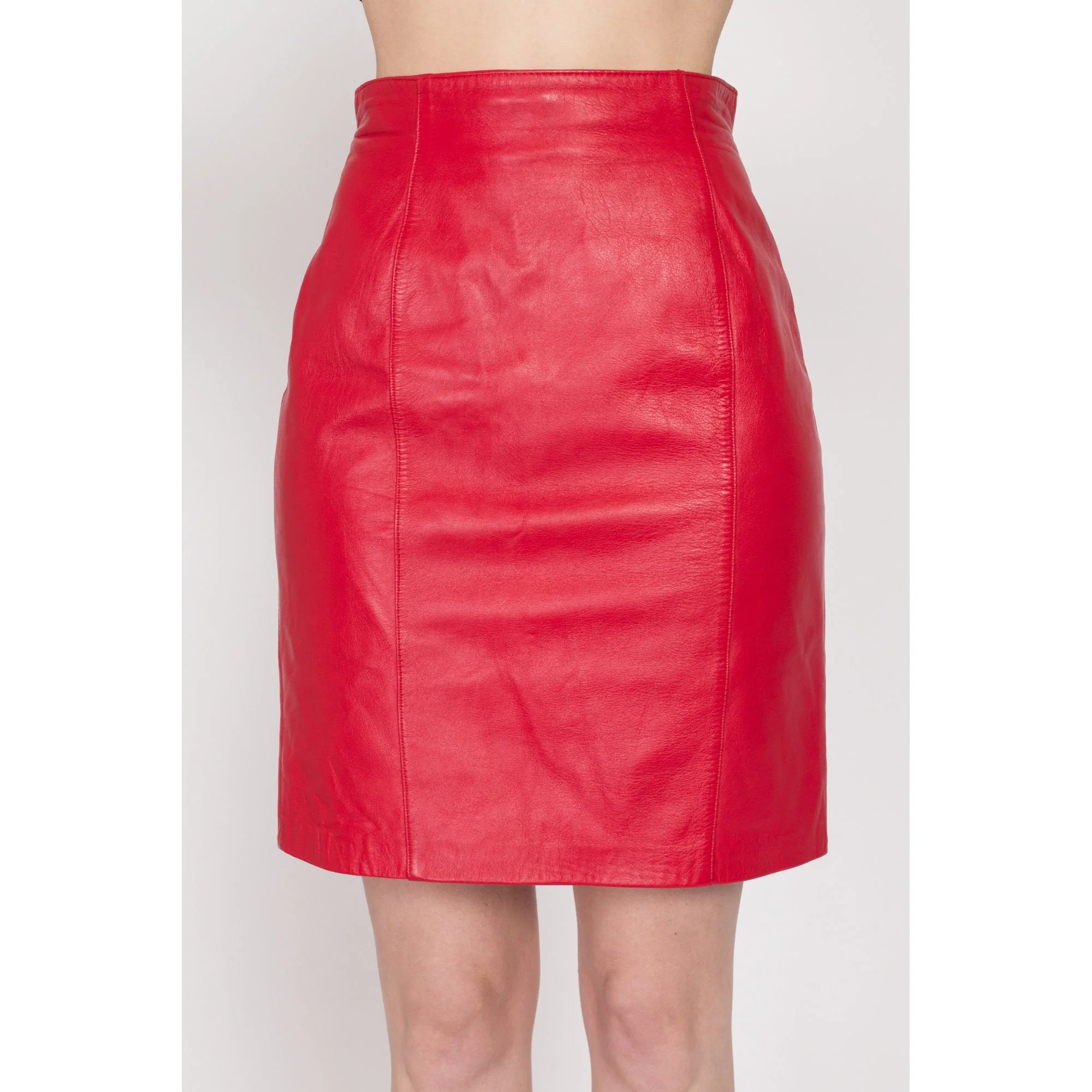 Small 90s Red Leather Pencil Skirt