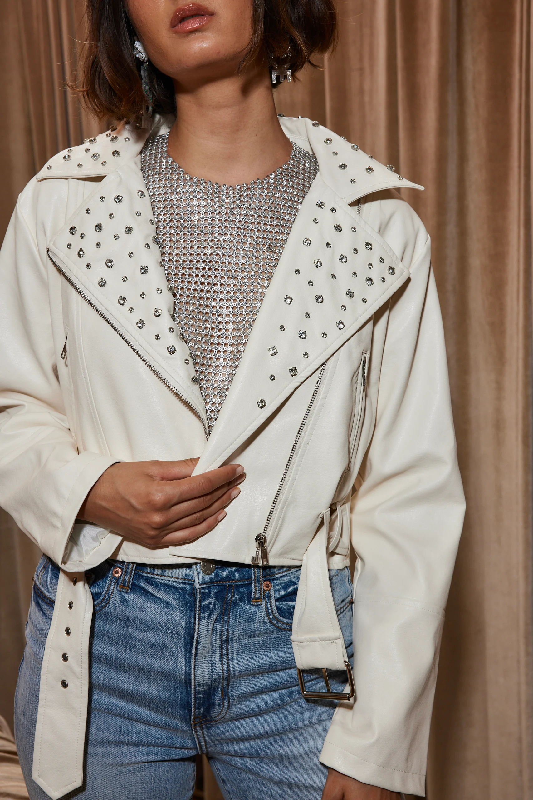 Crazy In Love Ivory Faux Leather Jacket