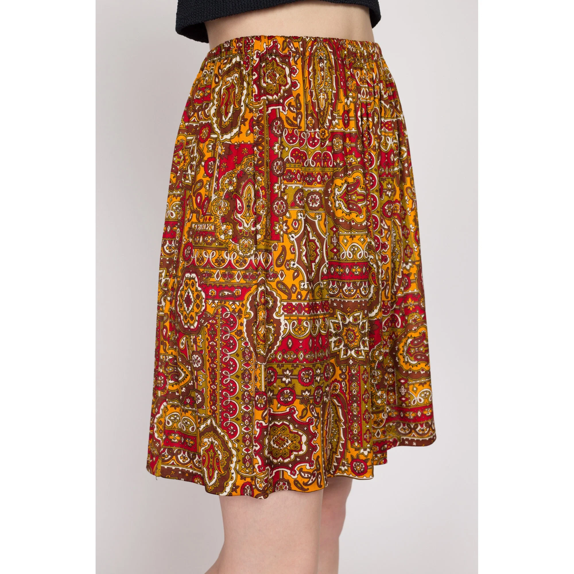 Sm-Lrg 70 Red & Gold Baroque Print Mini Skirt