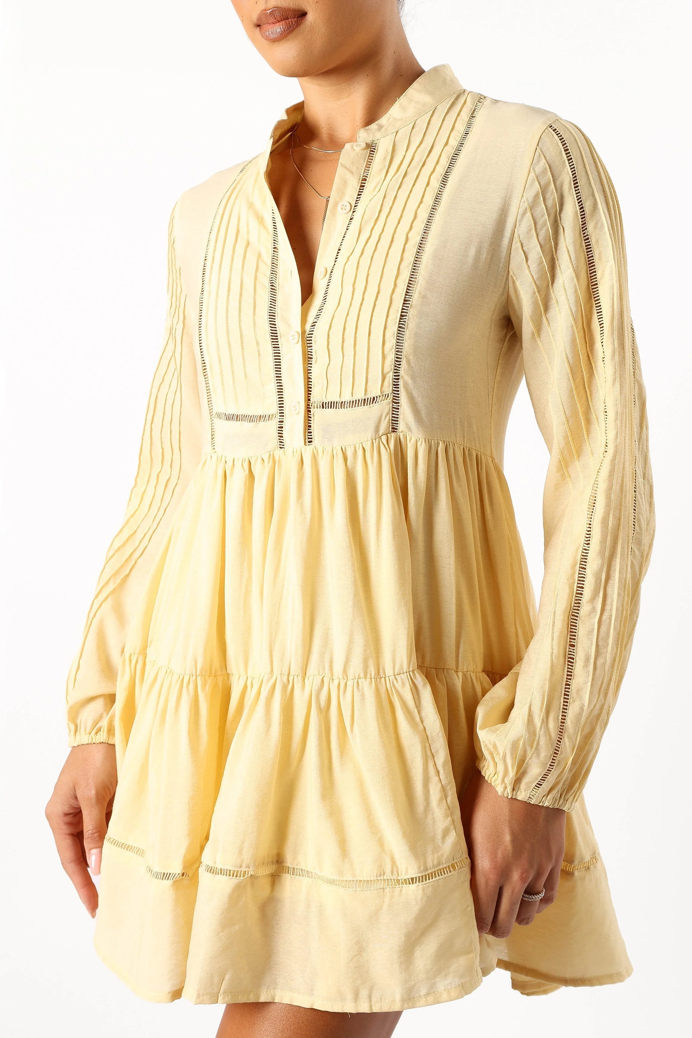 Denali Long Sleeve Mini Dress - Tan Yellow