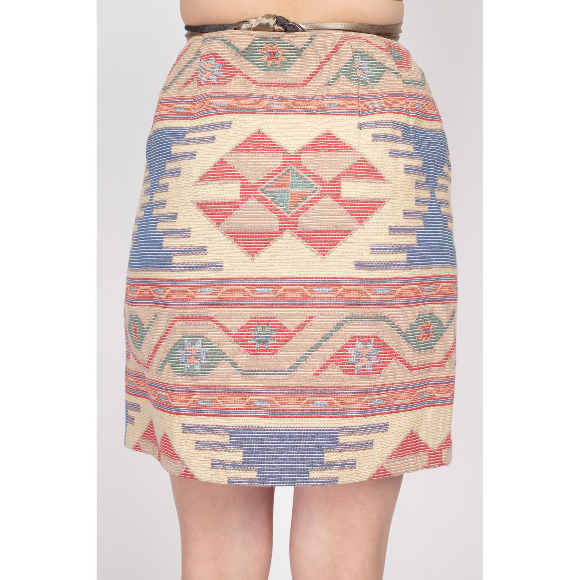 Small 90s Southwestern Woven Mini Pencil Skirt 26