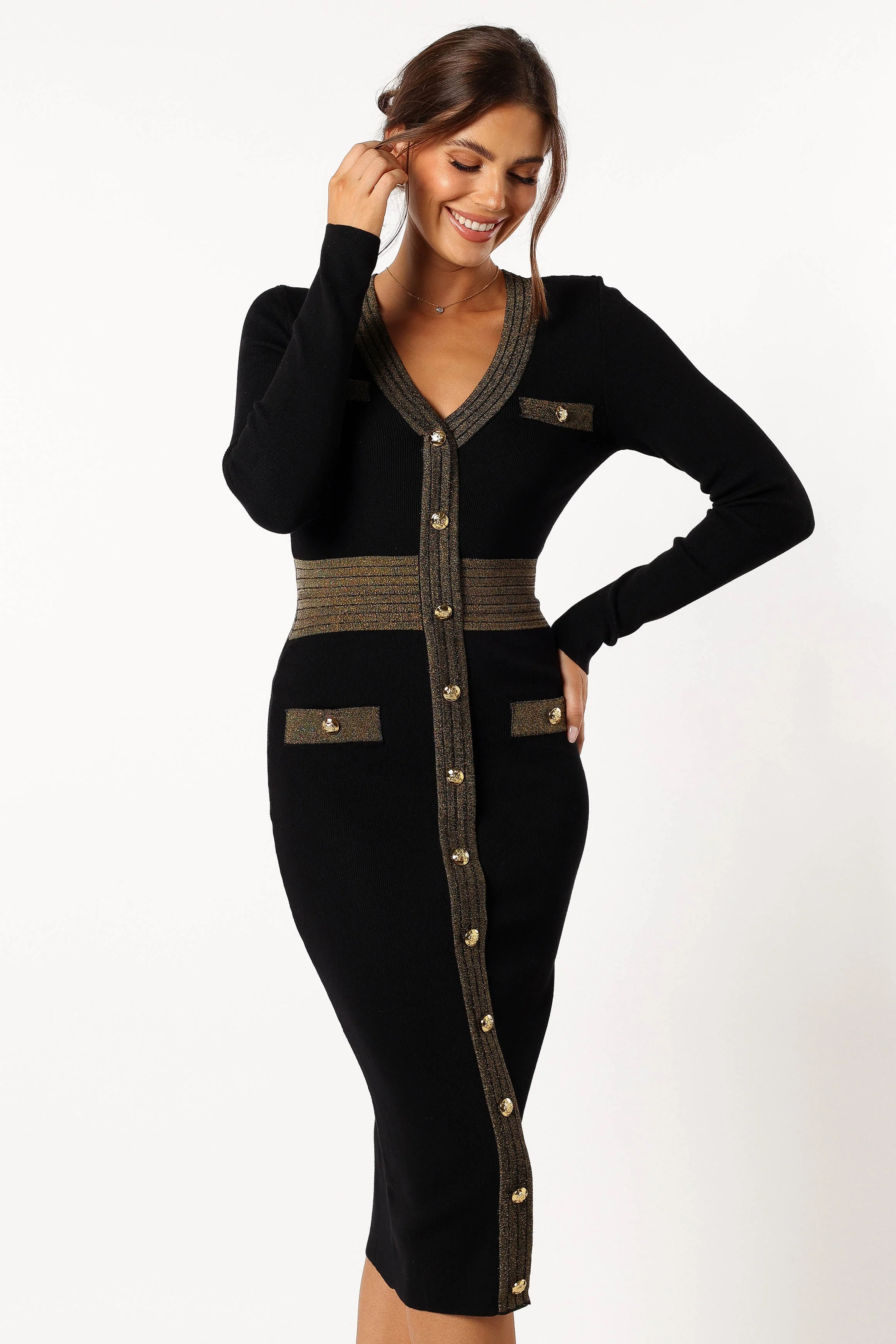 Jaya Longsleeve Midi Dress - Black