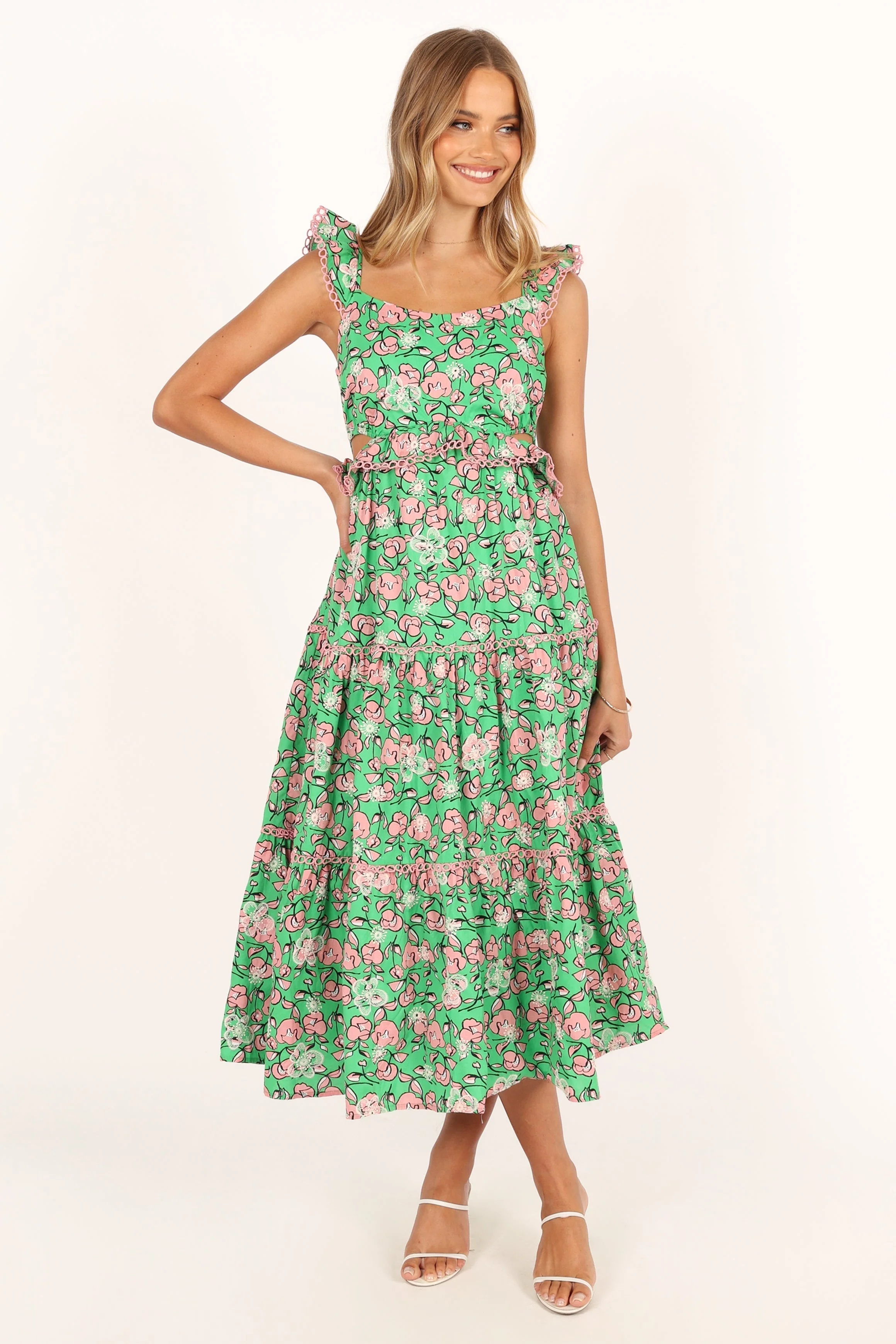 Gia Midi Dress - Green Pink
