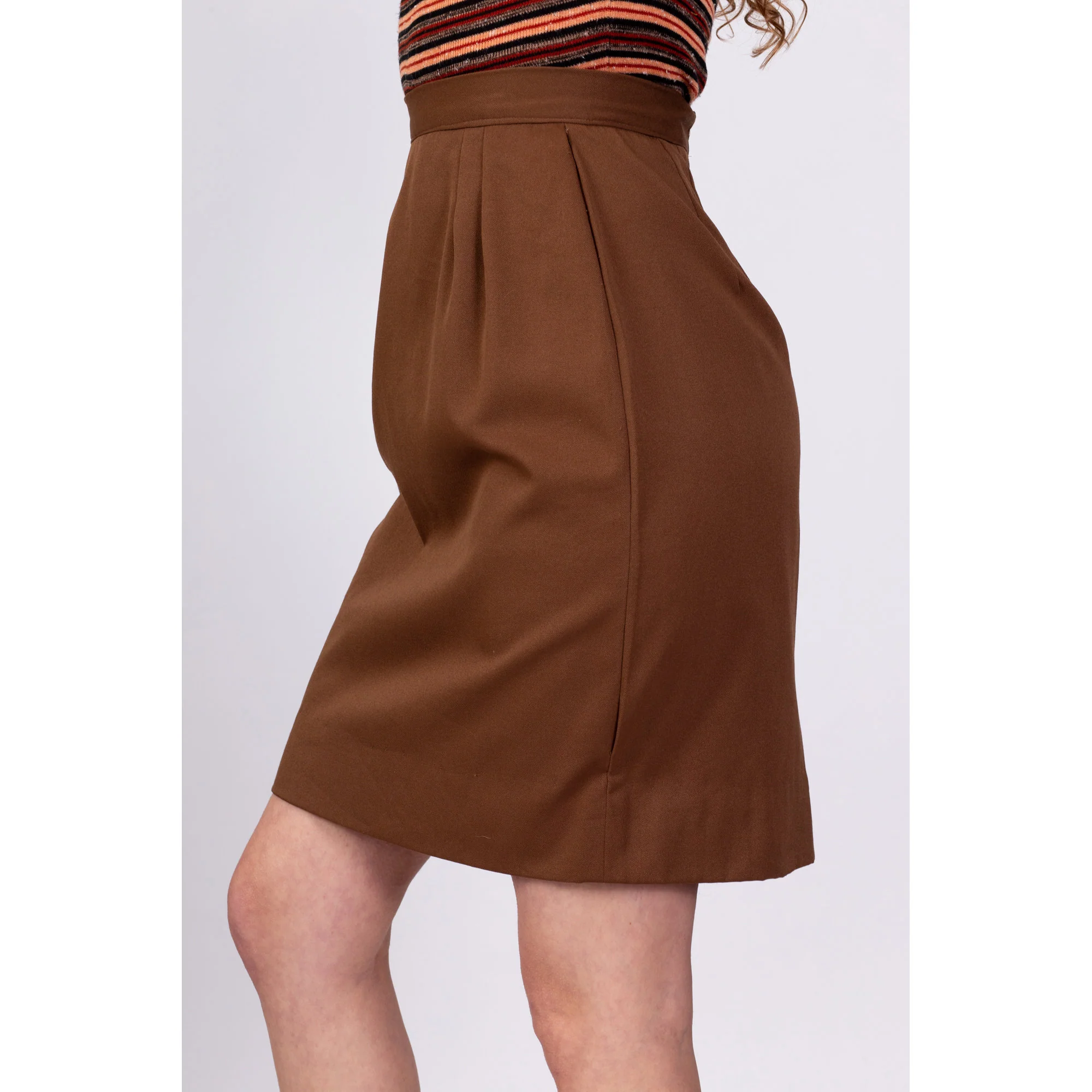70s High Waisted Brown Mini Skirt - Small, 25.5