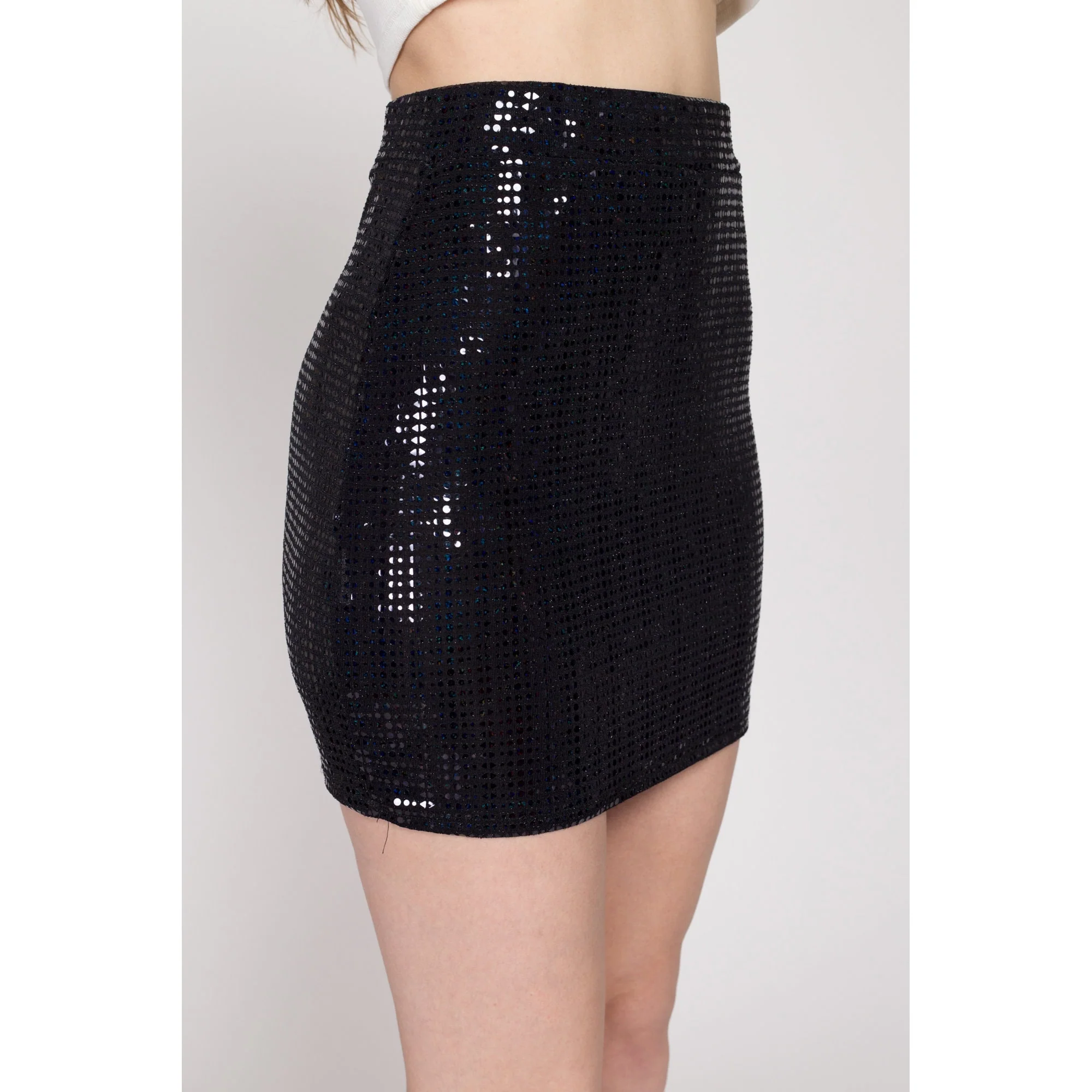 XS-Sm Y2K Black Sequin Mini Skirt