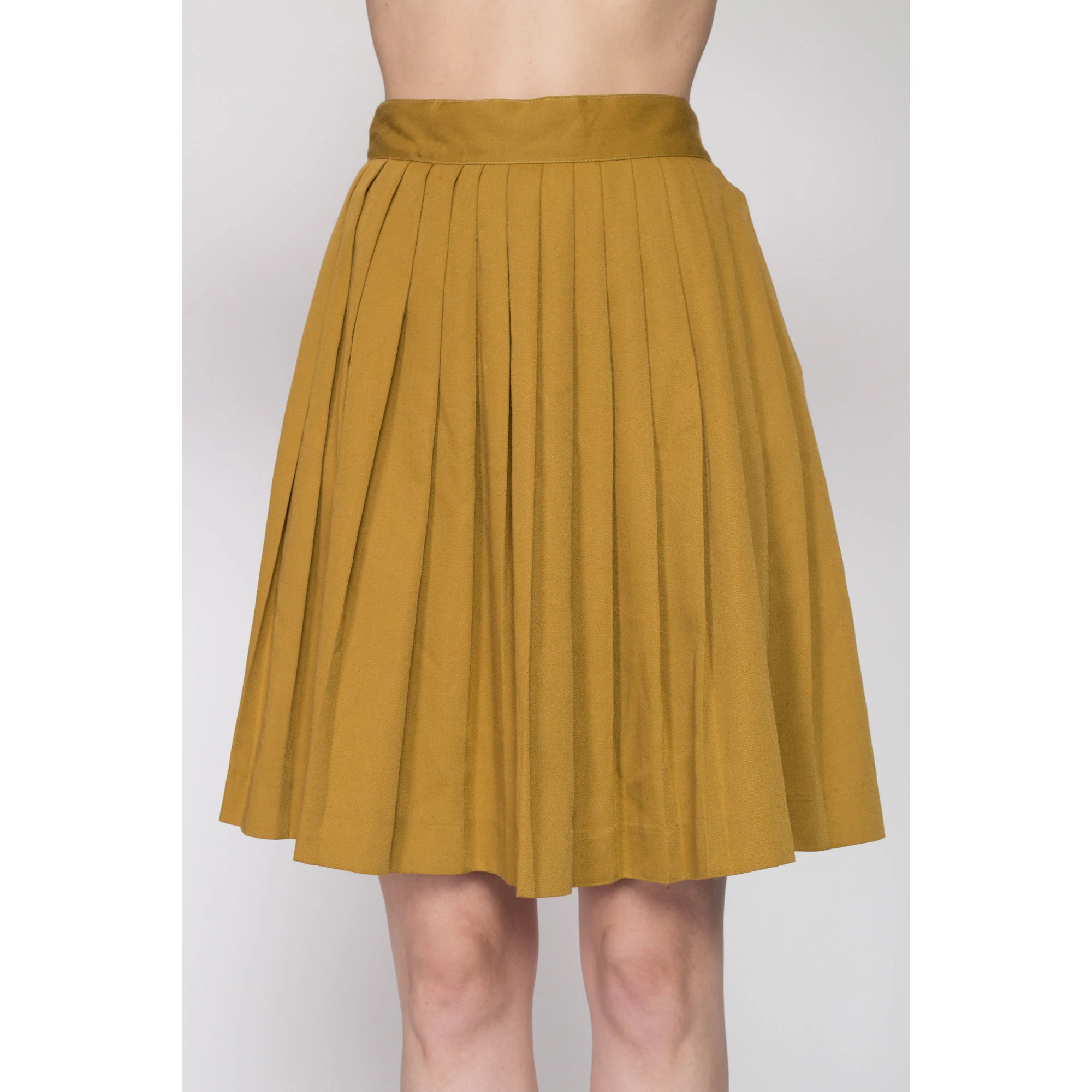 Small 80s Mustard Yellow Pleated Mini Skirt 25.5