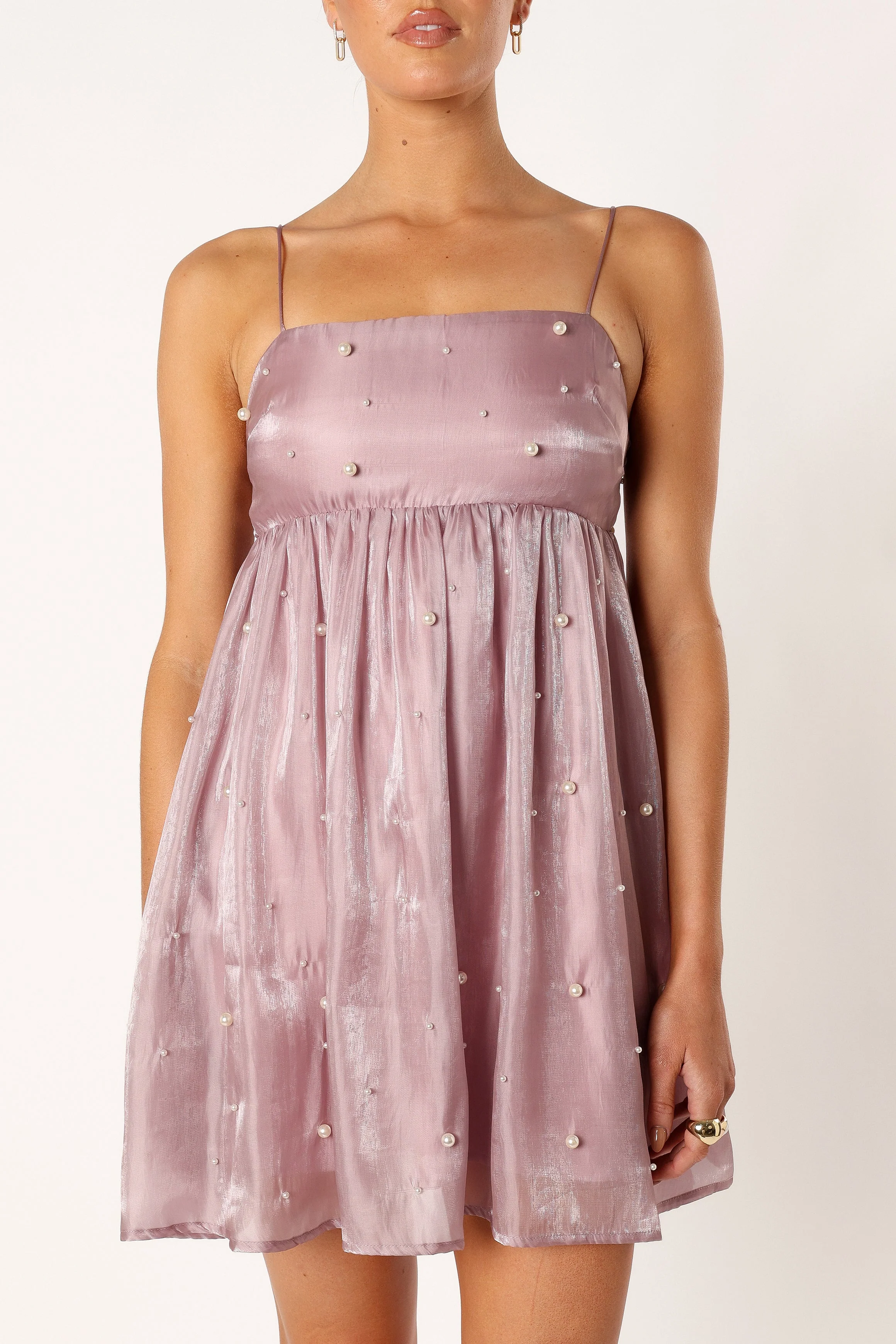 Silase Pearl Trim Mini Dress - Mauve