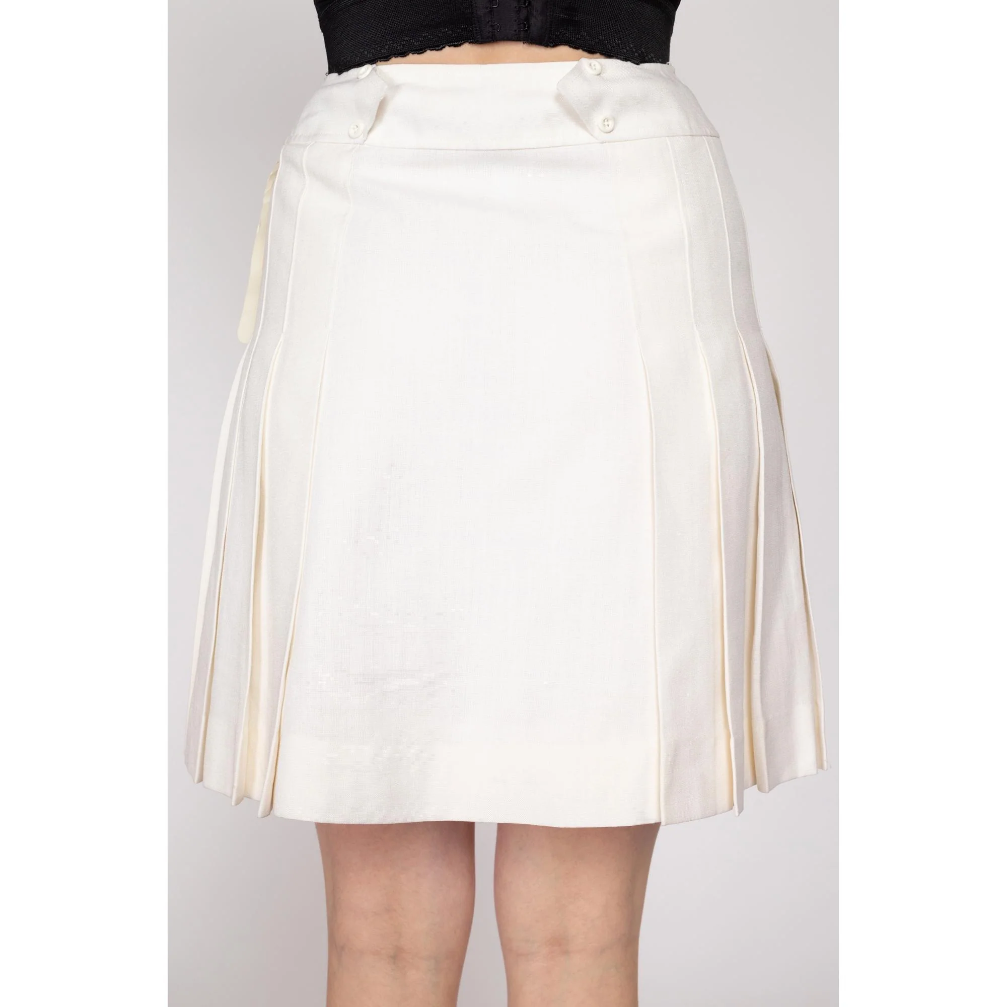 Small 70s White Pleated Mini Skirt 26