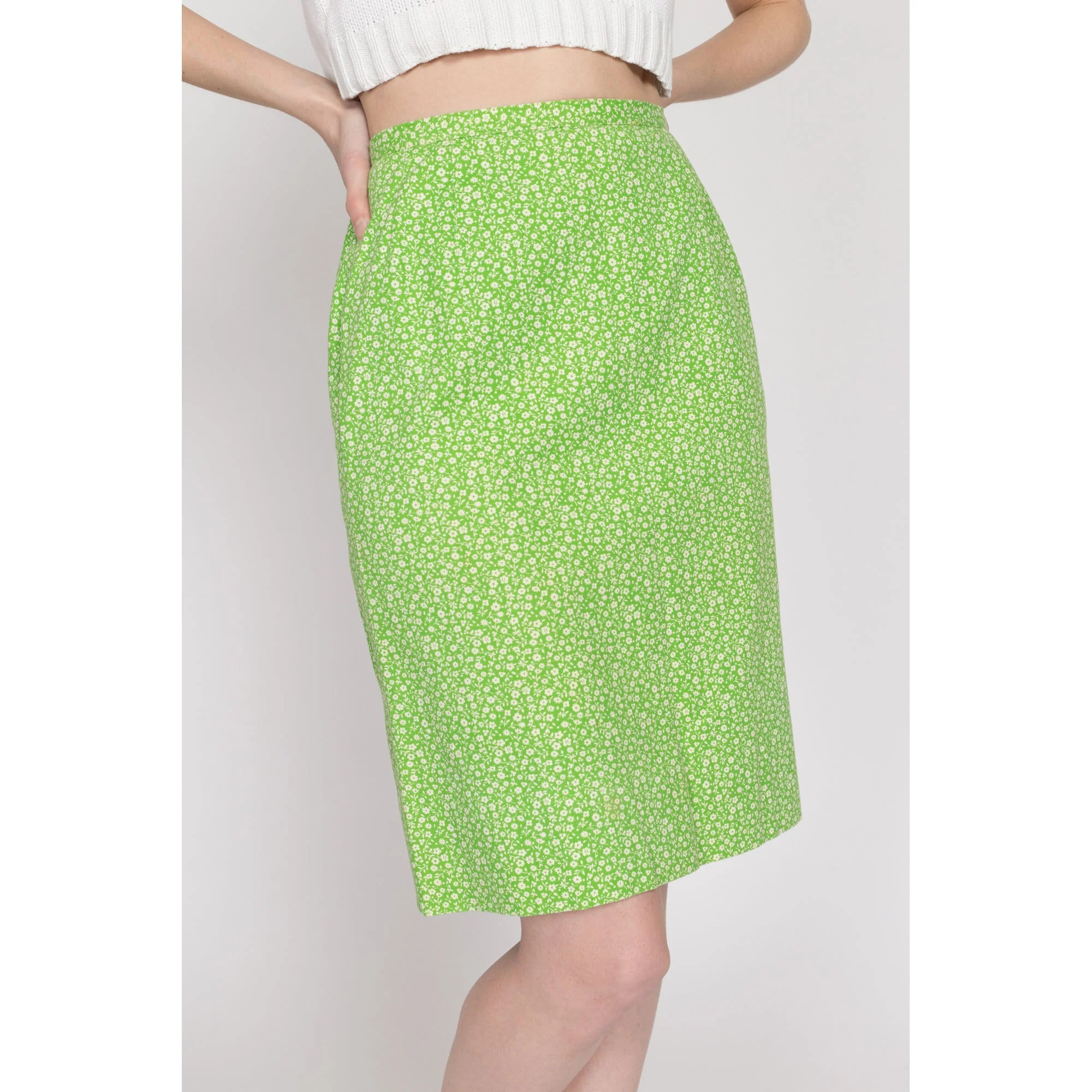 XS 70s Evan Picone Green Floral Pencil Skirt 24