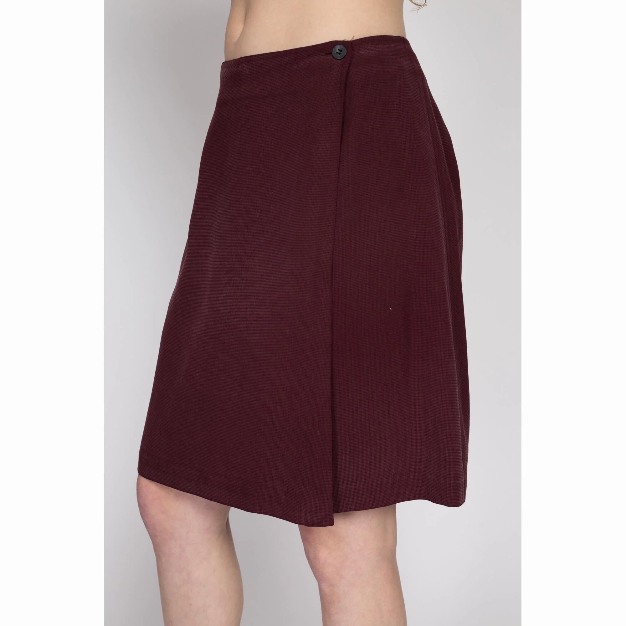 Med-Lrg 90s Maroon Silk Wrap Skirt 29.5