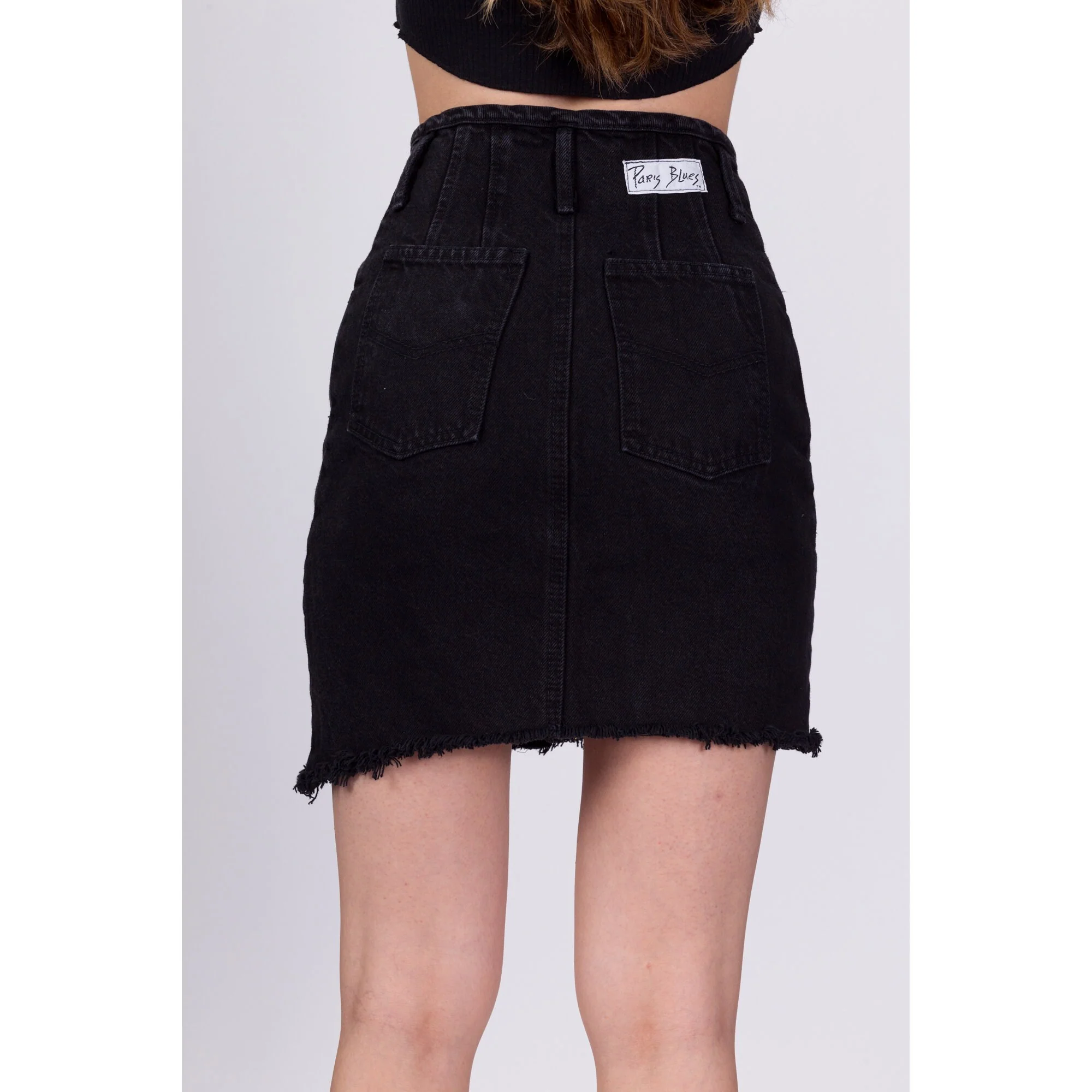 90s Black Denim High Waist Mini Skirt - XXS, 22.5