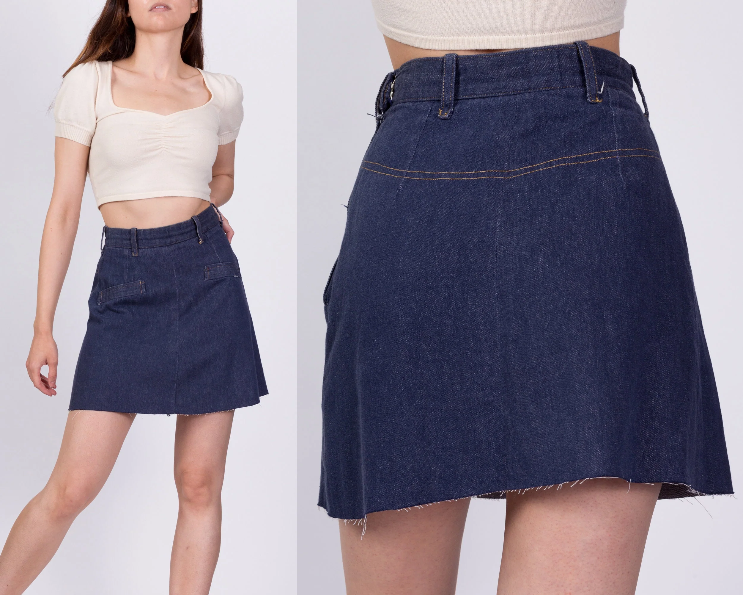 70s Denim A Line Mini Skirt - Extra Small, 23.5
