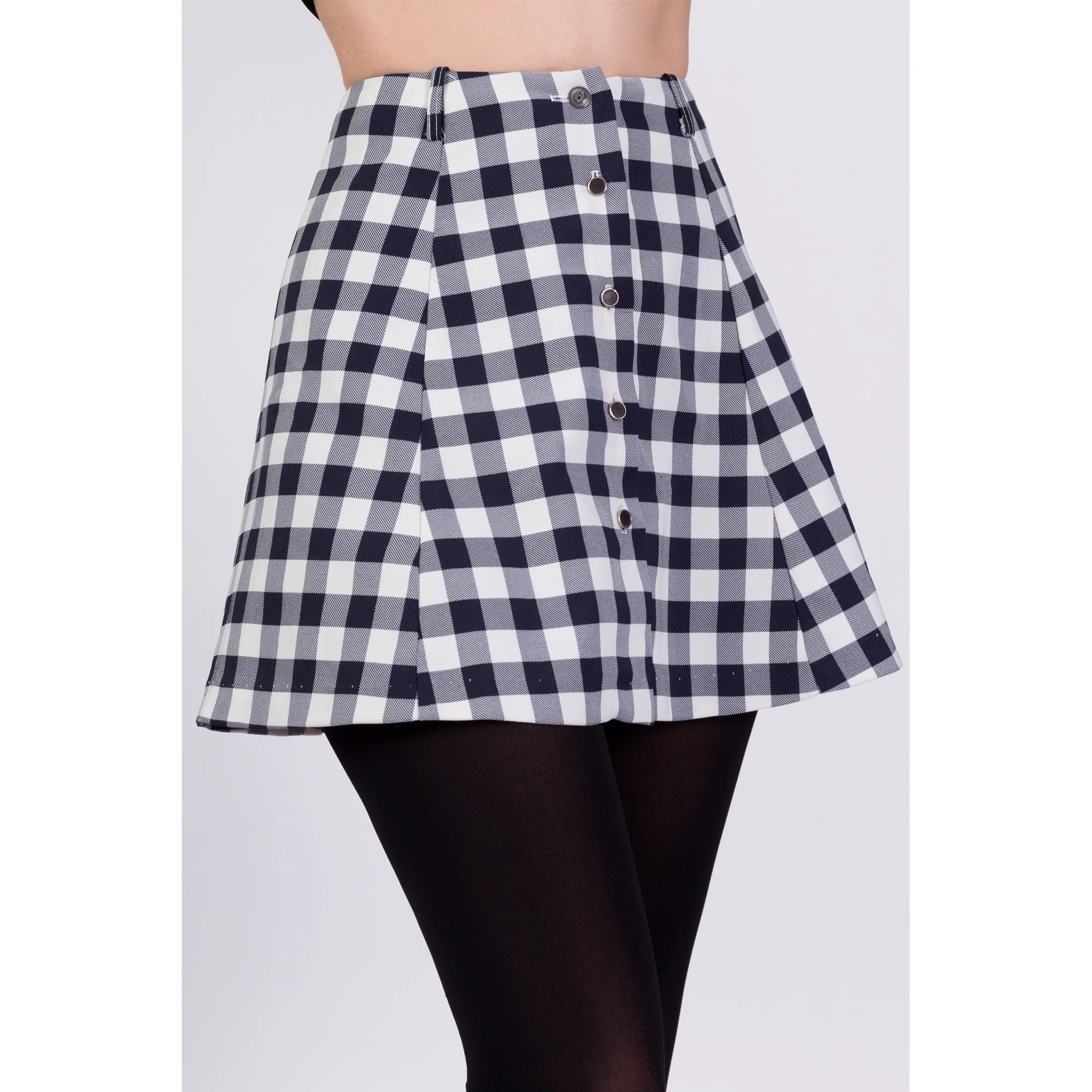 70s Gingham Button Front Mini Skirt - Extra Small, 23