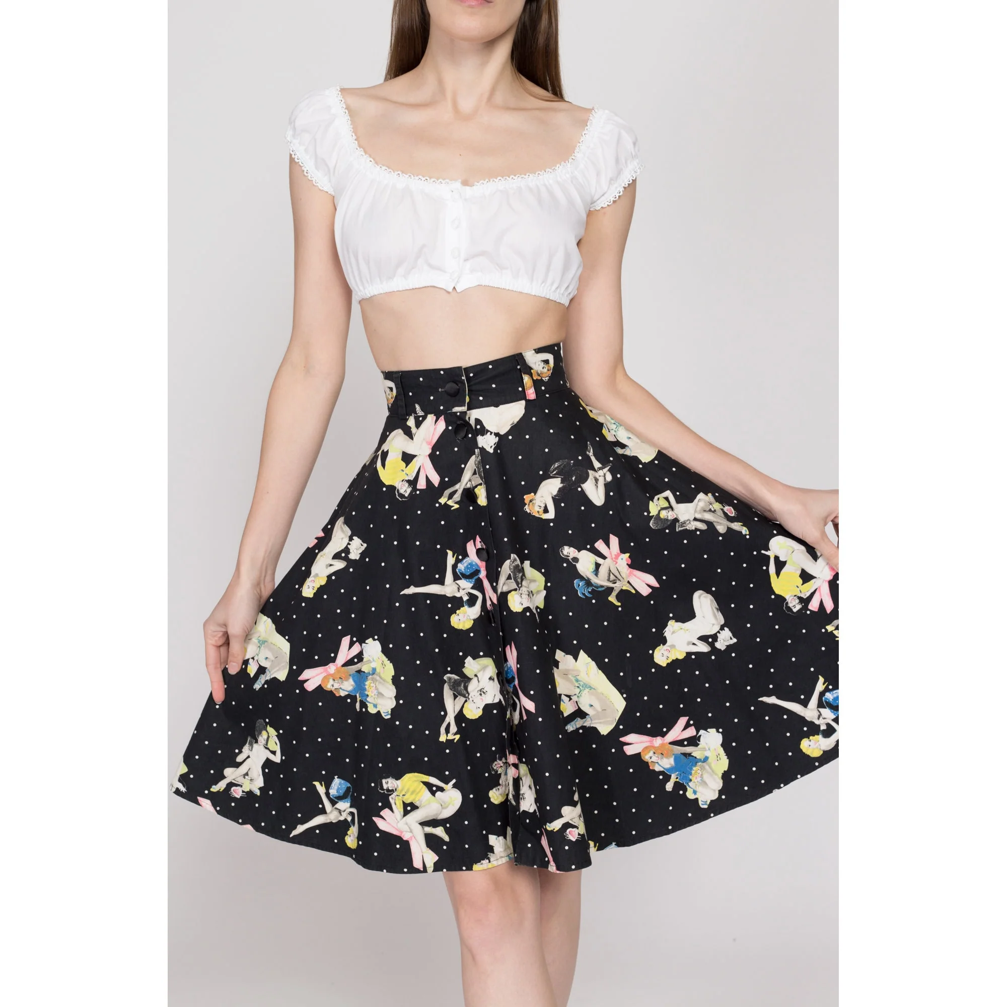XS 90s Blumarine Pinup Girl Print Circle Skirt 25
