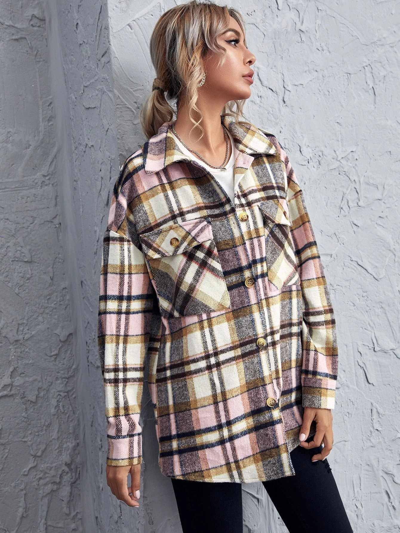 KittenAlarm - Drop Shoulder Gingham Blouse