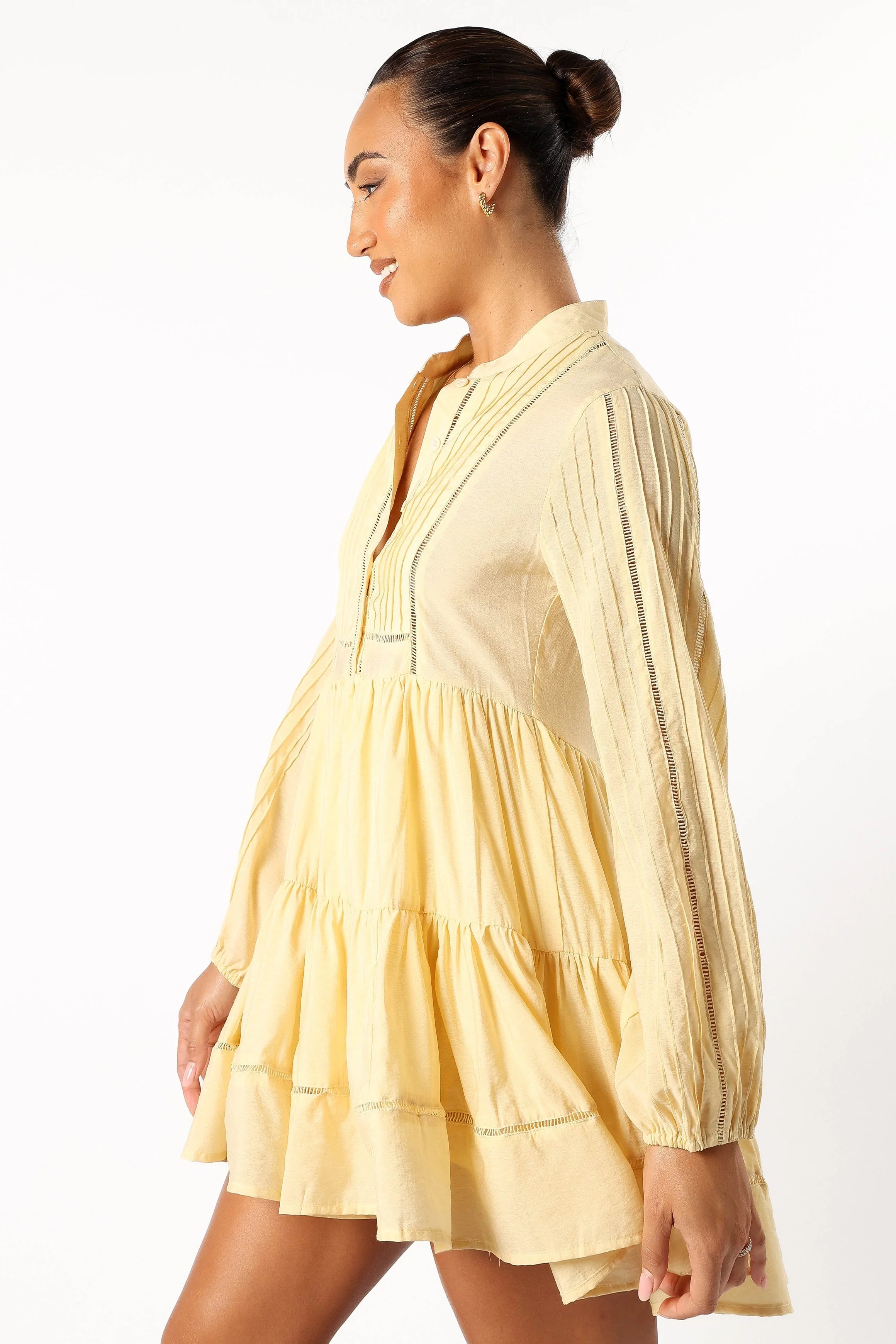 Denali Long Sleeve Mini Dress - Tan Yellow