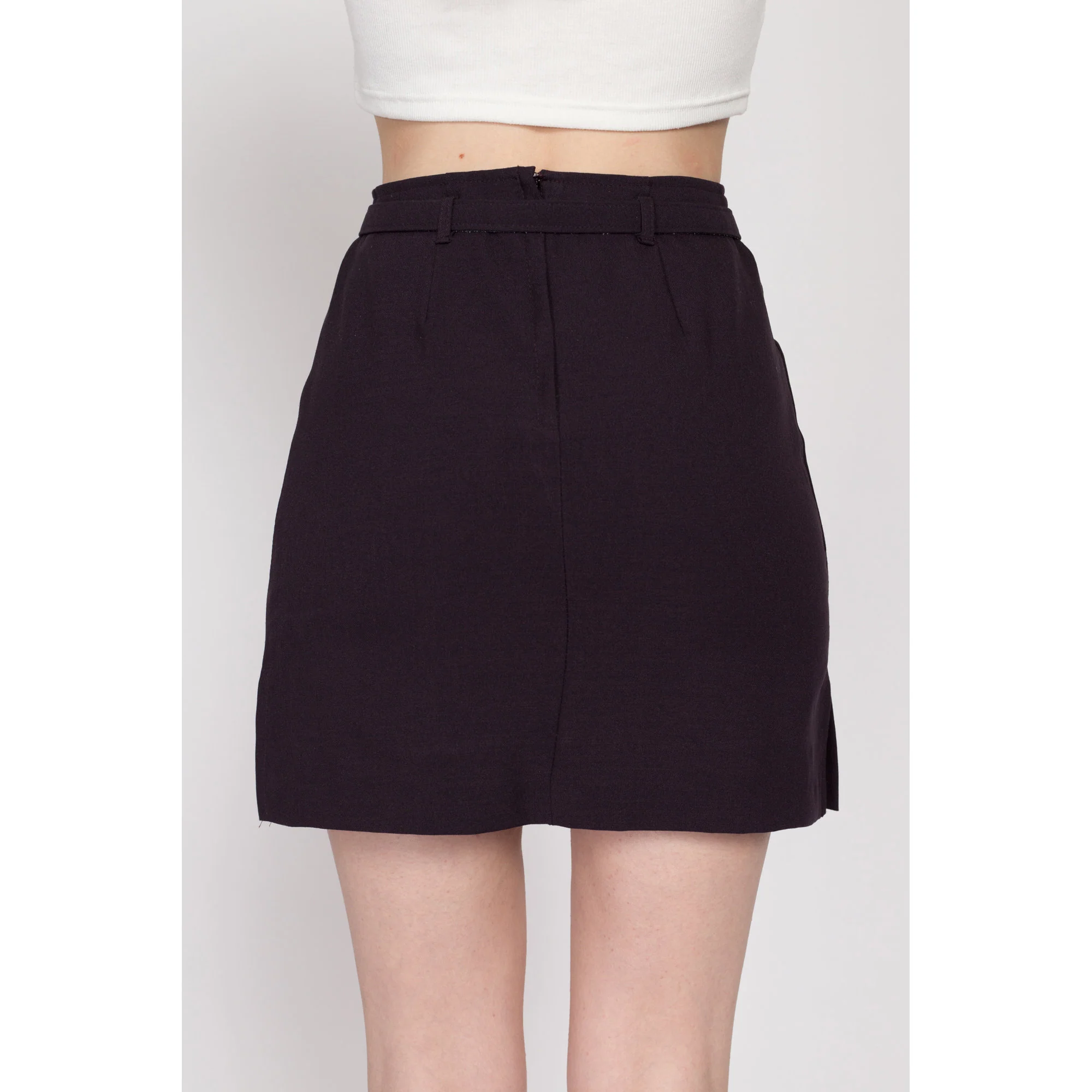 XS 90s Plum Purple Belted Mini Skirt 25