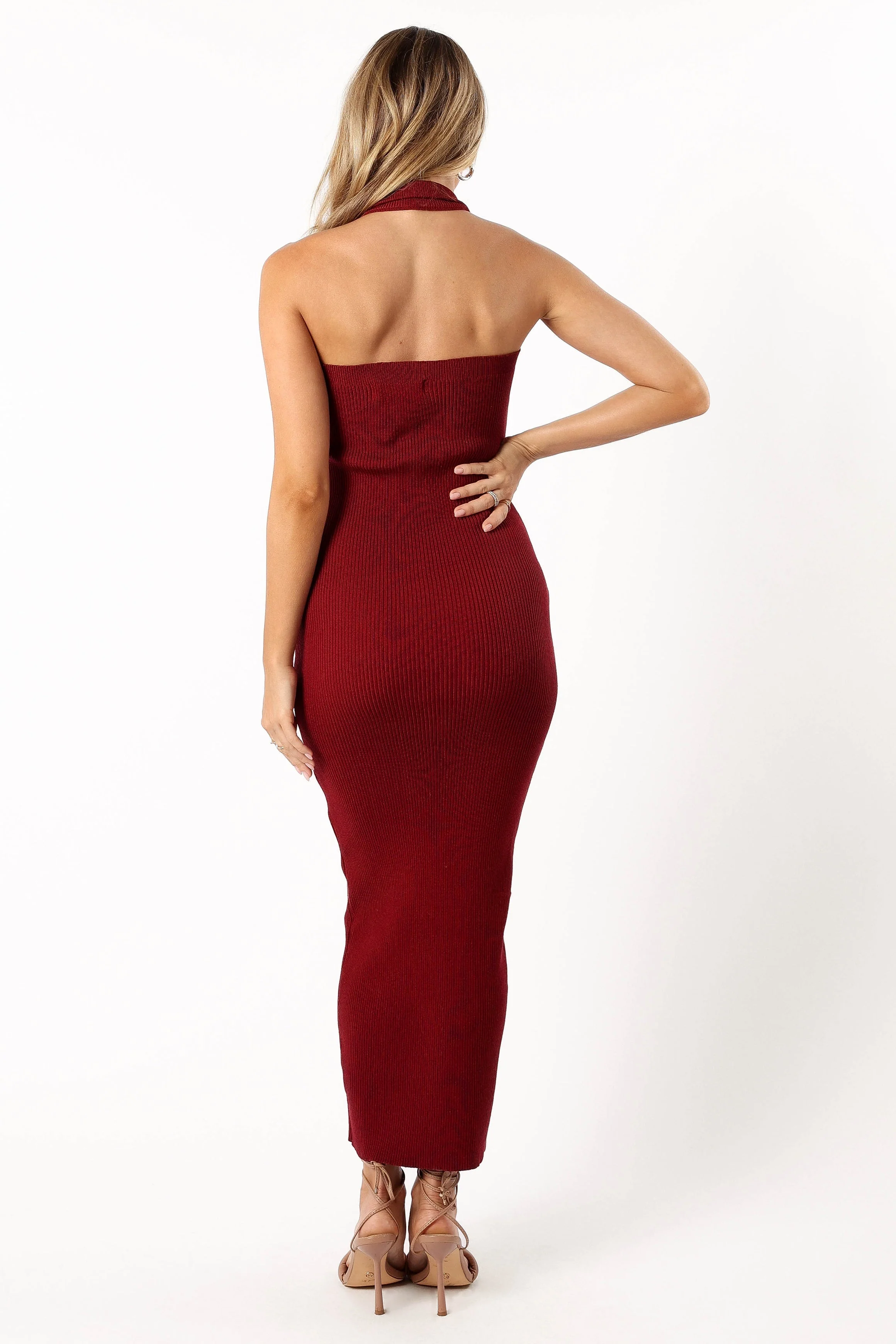 Renee High Neck Midi Dress - Red