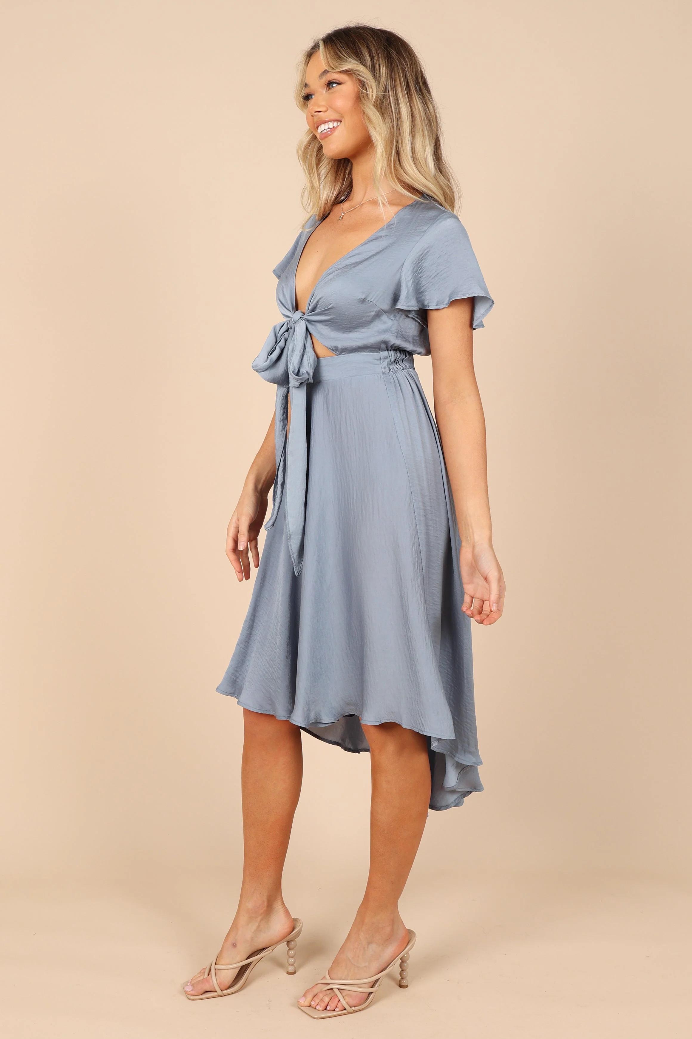 Amanda Hi Lo Tie Front Dress - Blue