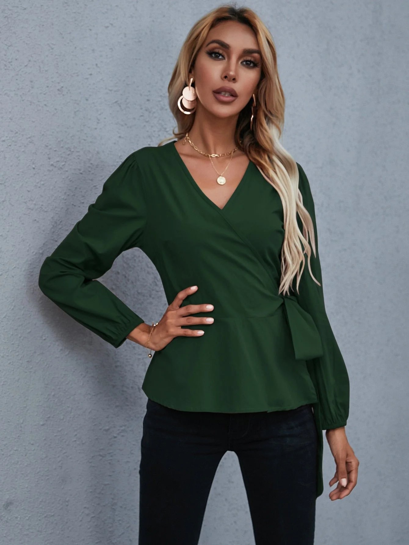 KittenAlarm - Wrap Tie Side Blouse