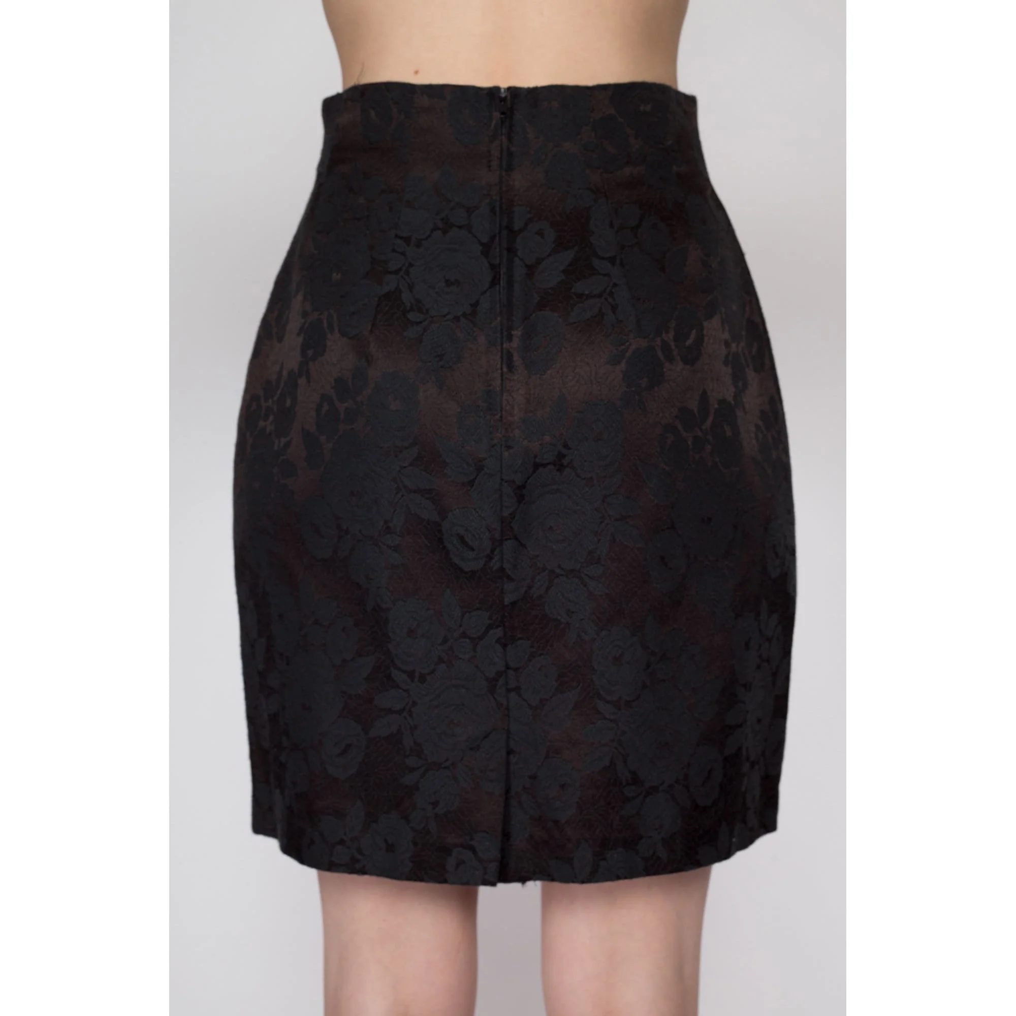 Small 90s Black Jacquard Mini Skirt 26