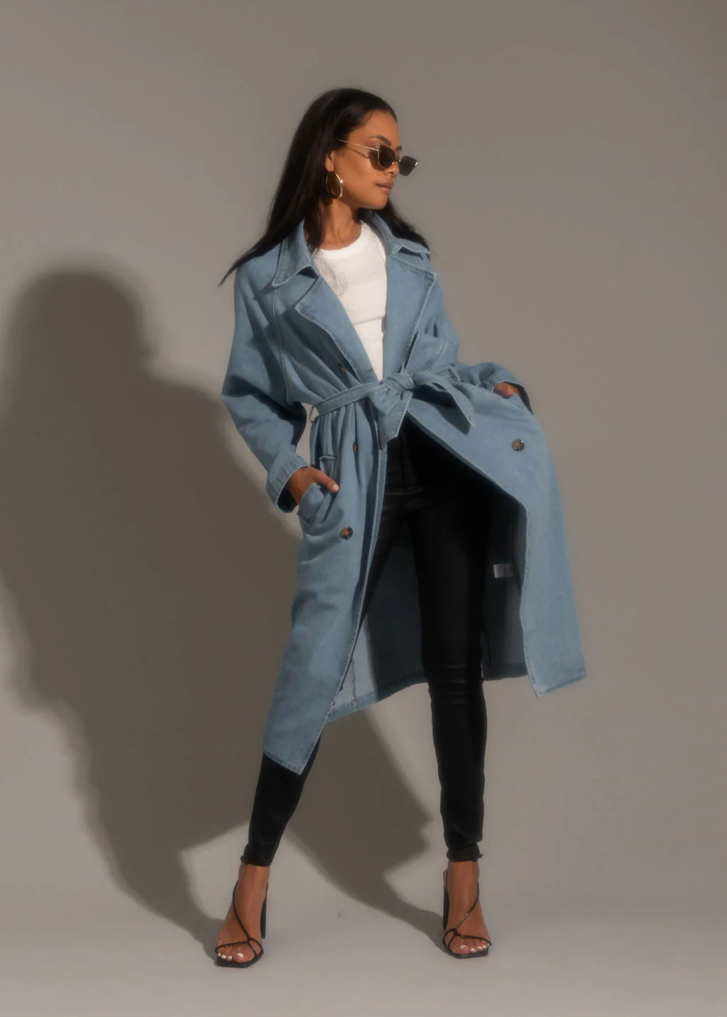 Cassis Light Wash Denim Trench Coat